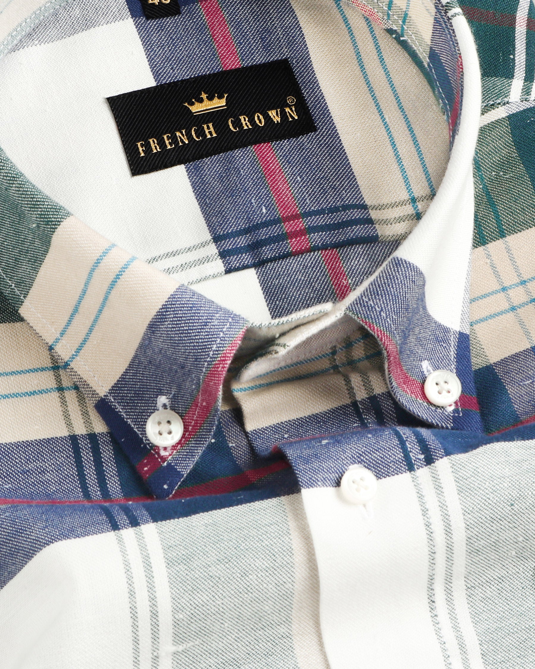 Beige Plaid Luxurious Linen Cotton Shirt