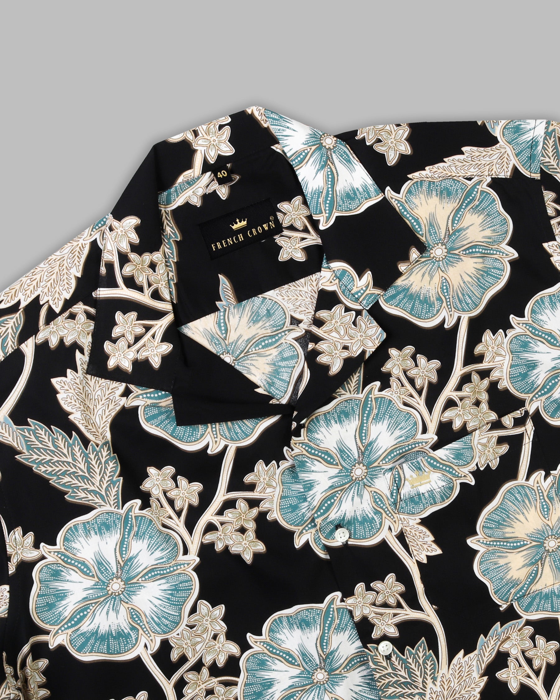 Jade Black with Flowers Printed Premium Tencel Beach shirt