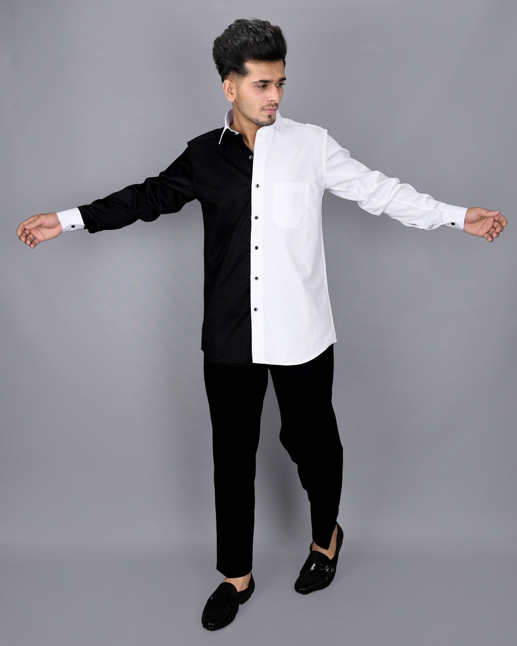 Half white and Half Black Subtle Sheen Premium Cotton Shirt 4265-BLK-P28-38, 4265-BLK-P28-H-38, 4265-BLK-P28-39, 4265-BLK-P28-H-39, 4265-BLK-P28-40, 4265-BLK-P28-H-40, 4265-BLK-P28-42, 4265-BLK-P28-H-42, 4265-BLK-P28-44, 4265-BLK-P28-H-44, 4265-BLK-P28-46, 4265-BLK-P28-H-46, 4265-BLK-P28-48, 4265-BLK-P28-H-48, 4265-BLK-P28-50, 4265-BLK-P28-H-50, 4265-BLK-P28-52, 4265-BLK-P28-H-52