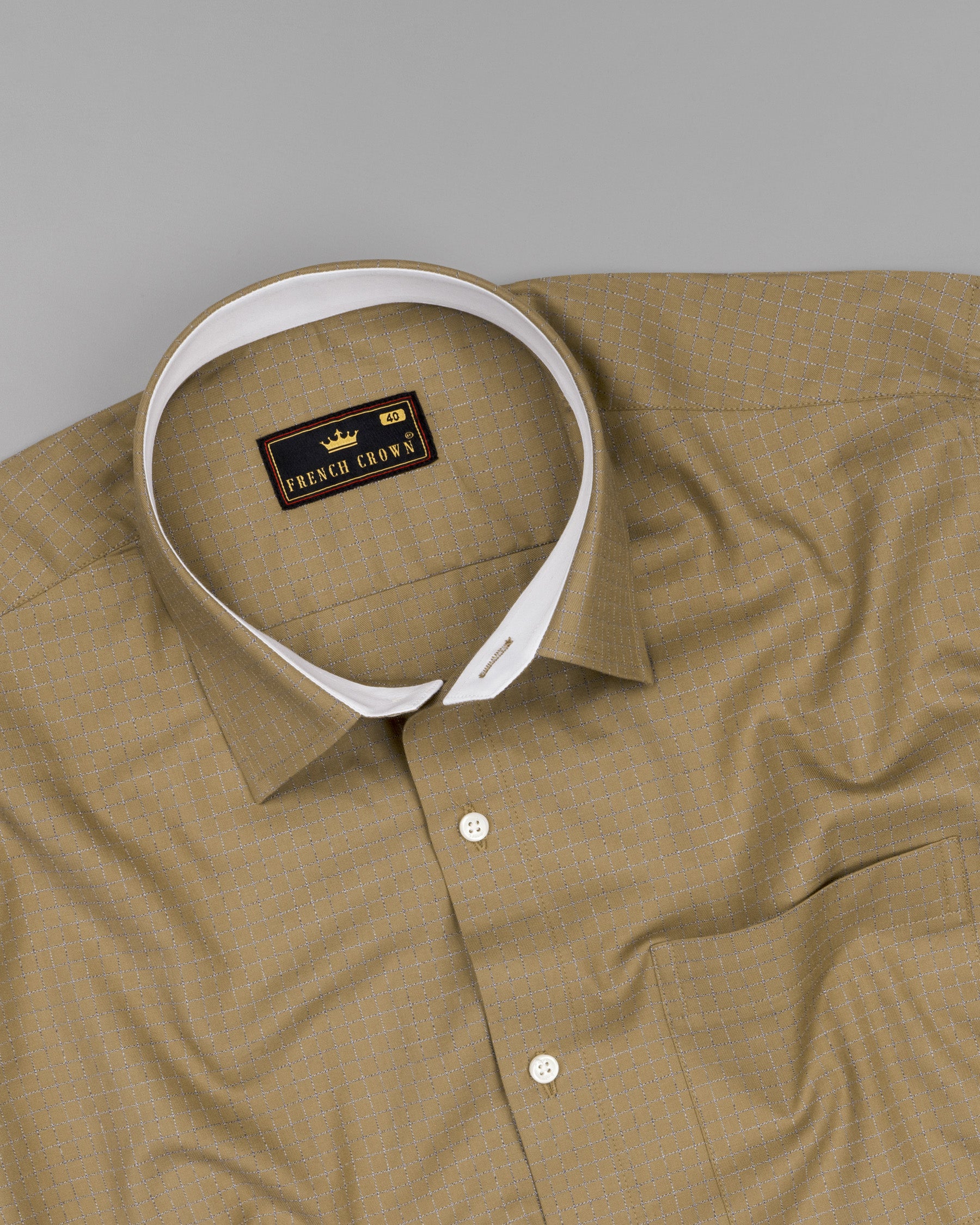 Pale Brown Subtle Chequered Dobby Textured Premium Giza Cotton Shirt