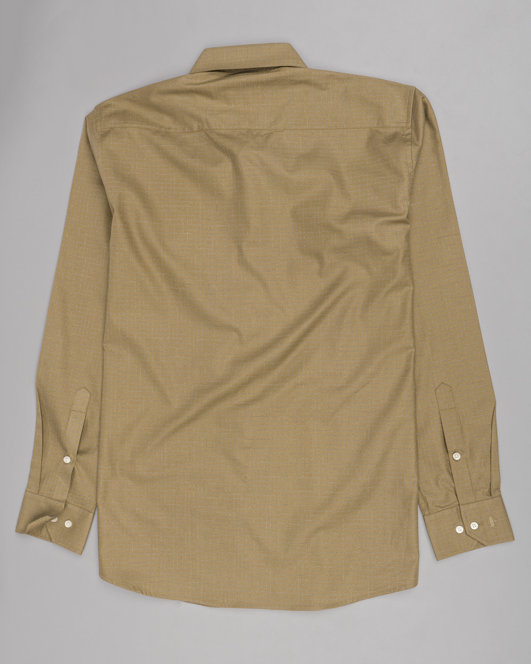 Pale Brown Subtle Chequered Dobby Textured Premium Giza Cotton Shirt