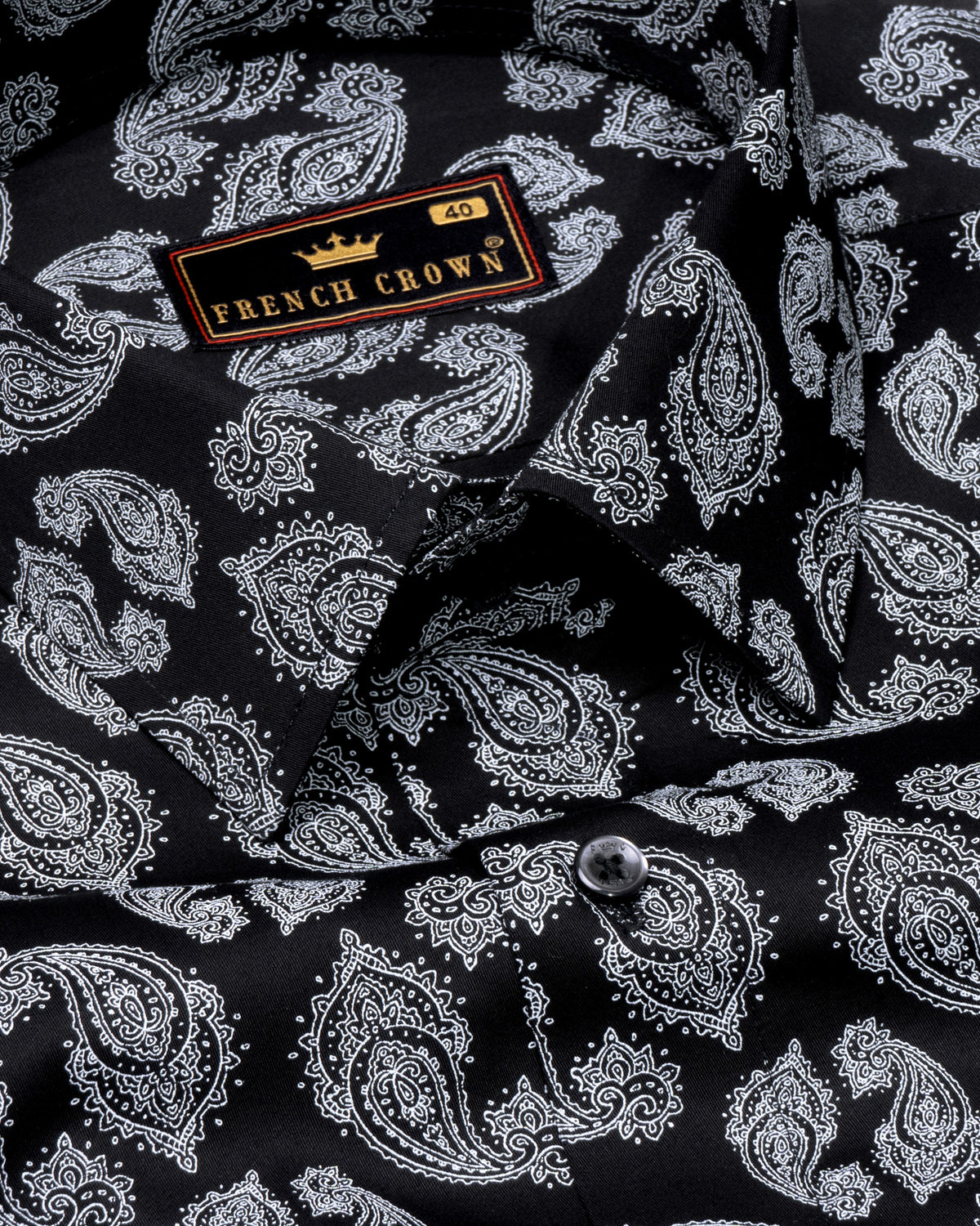 Jade Black with White Paisley Print Premium Satin Shirt 4683-BLK-38, 4683-BLK-H-38, 4683-BLK-39, 4683-BLK-H-40, 4683-BLK-42, 4683-BLK-44, 4683-BLK-46, 4683-BLK-48, 4683-BLK-52, 4683-BLK-H-48, 4683-BLK-40, 4683-BLK-H-42, 4683-BLK-H-44, 4683-BLK-H-50, 4683-BLK-H-39, 4683-BLK-H-46, 4683-BLK-50, 4683-BLK-H-52