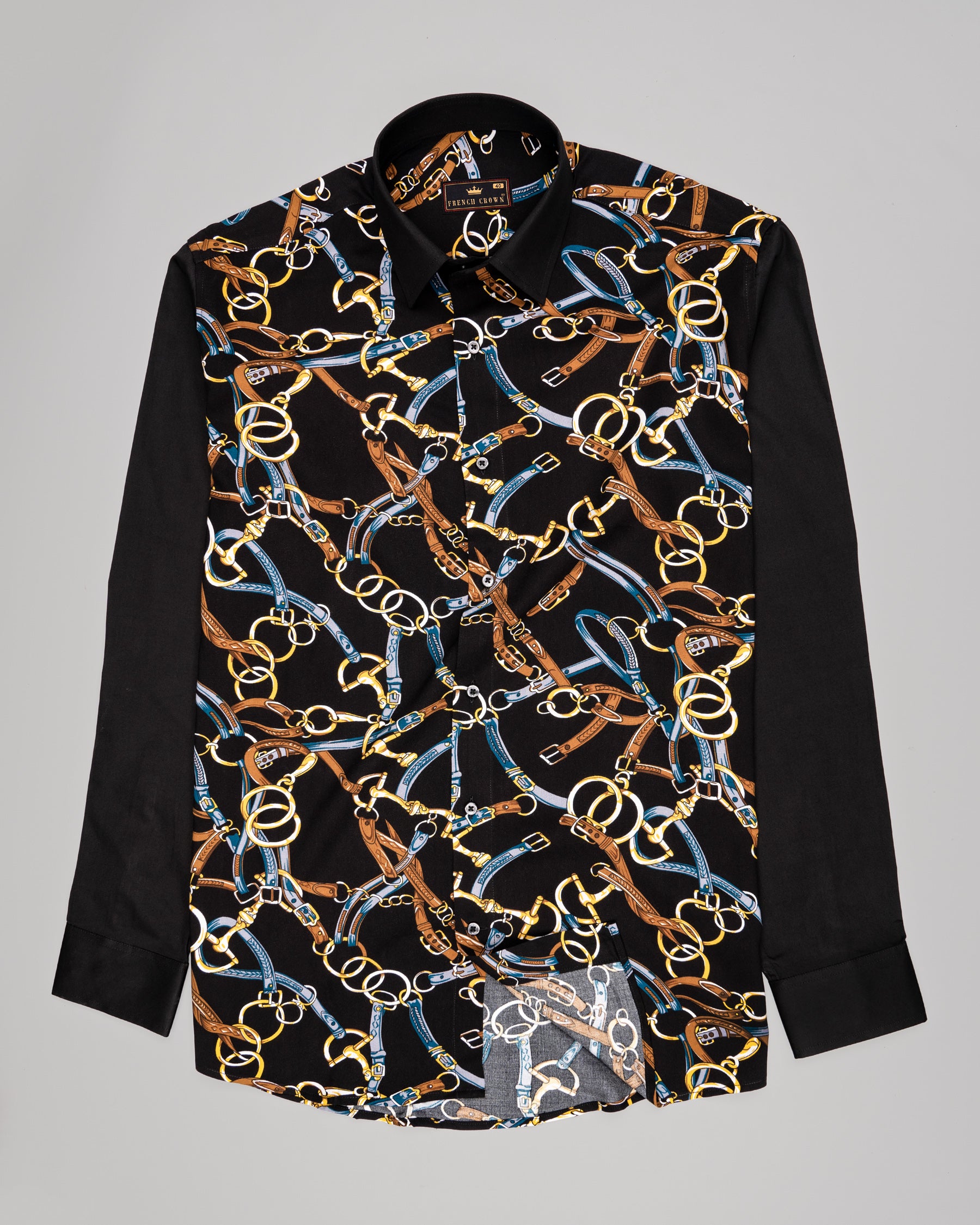 Jade Black Chains and Belts Printed Premium Cotton Shirt 4700-BLK-D19-H-38, 4700-BLK-D19-39, 4700-BLK-D19-40, 4700-BLK-D19-H-40, 4700-BLK-D19-42, 4700-BLK-D19-H-42, 4700-BLK-D19-44, 4700-BLK-D19-H-44, 4700-BLK-D19-48, 4700-BLK-D19-H-48, 4700-BLK-D19-50, 4700-BLK-D19-H-50, 4700-BLK-D19-52, 4700-BLK-D19-H-52, 4700-BLK-D19-H-46, 4700-BLK-D19-H-39, 4700-BLK-D19-38, 4700-BLK-D19-46
