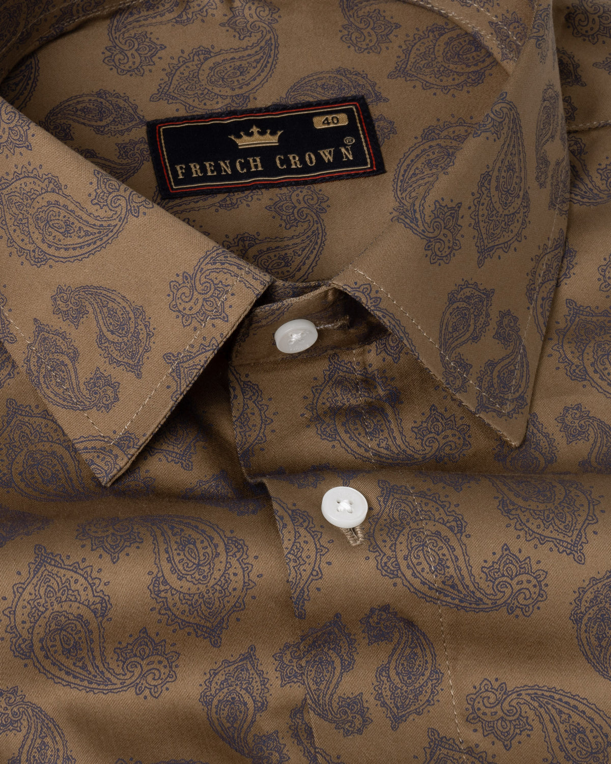 Domino Brown with Ninja Paisleys Print Premium Satin Shirt 4853-H-42, 4853-44, 4853-46, 4853-H-46, 4853-H-50, 4853-H-52, 4853-H-44, 4853-48, 4853-H-48, 4853-52, 4853-50, 4853-40, 4853-H-40, 4853-42, 4853-38, 4853-H-38, 4853-39, 4853-H-39
