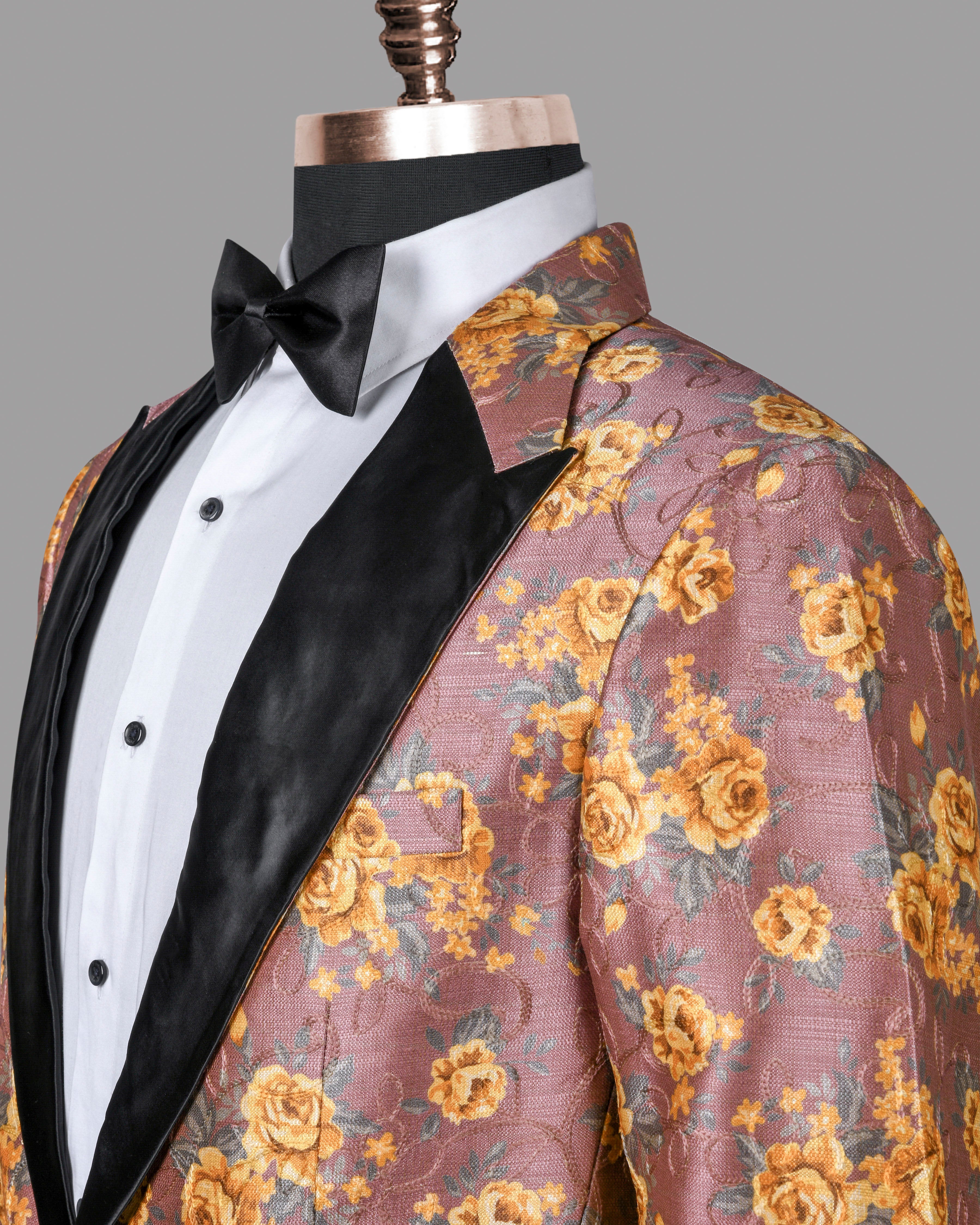 Rosewood with Tonal embroidered and Mustard Flowers Printed Premium Designer Suit