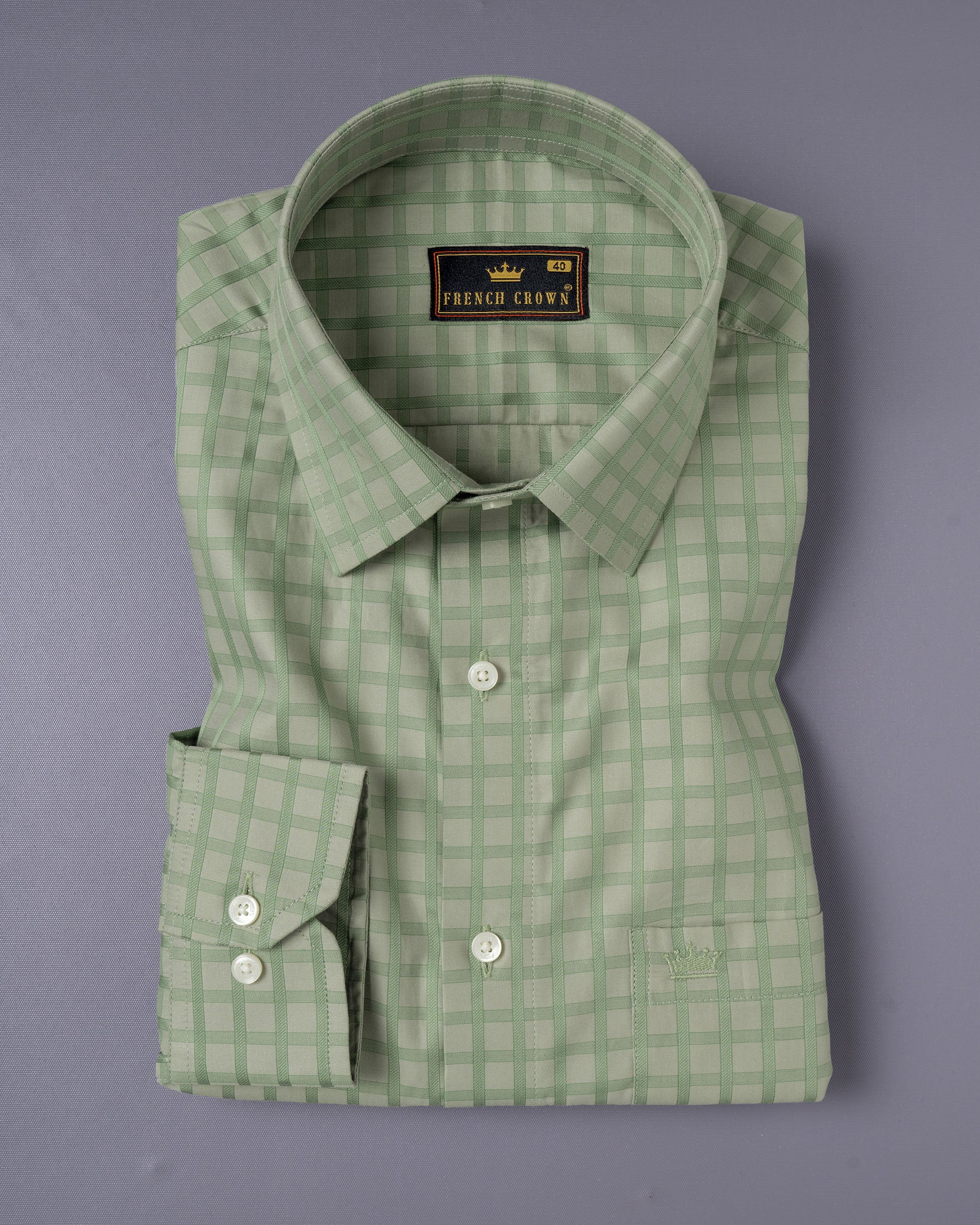 Spanish Green dobby windowpane checked Premium Cotton shirt