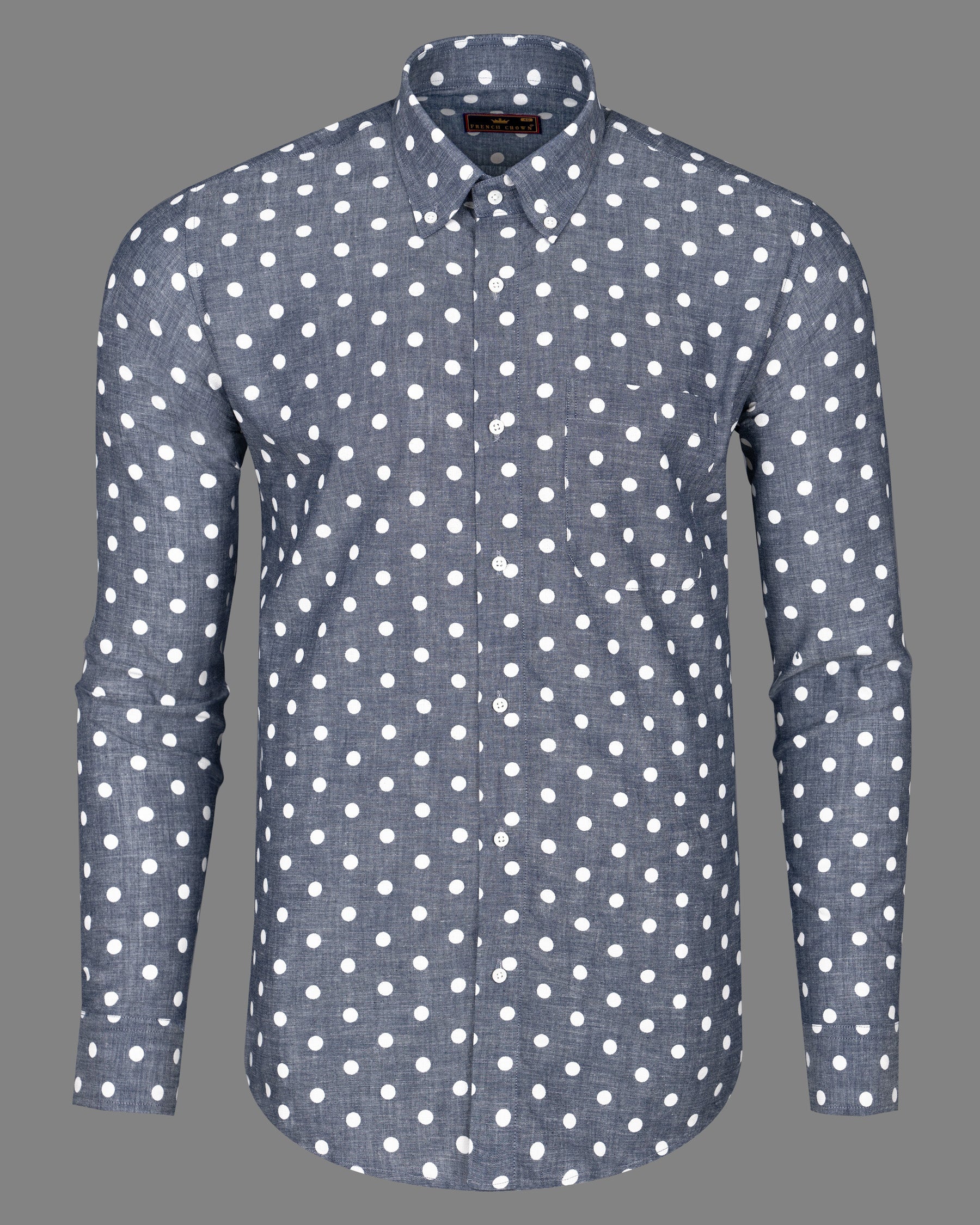 Denim Gray Polka Dotted Chambray Premium Cotton Shirt 5332-BD-38, 5332-BD-H-38, 5332-BD-39, 5332-BD-H-39, 5332-BD-40, 5332-BD-H-40, 5332-BD-42, 5332-BD-H-42, 5332-BD-44, 5332-BD-H-44, 5332-BD-46, 5332-BD-H-46, 5332-BD-48, 5332-BD-H-48, 5332-BD-50, 5332-BD-H-50, 5332-BD-52, 5332-BD-H-52