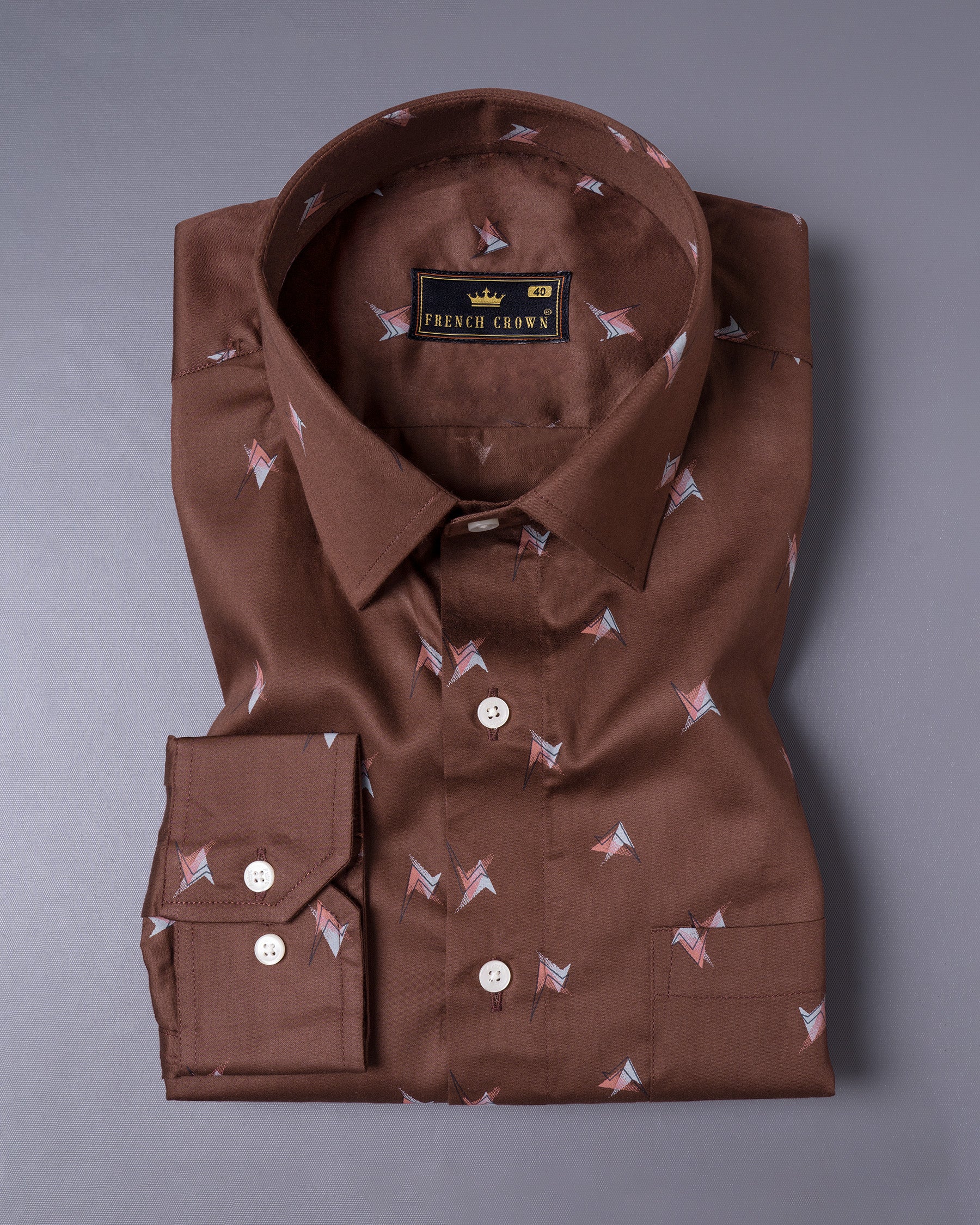 Ironstone Brown Printed Premium Satin Shirt 5420-38, 5420-H-38, 5420-39, 5420-H-39, 5420-40, 5420-H-40, 5420-42, 5420-H-42, 5420-44, 5420-H-44, 5420-46, 5420-H-46, 5420-48, 5420-H-48, 5420-50, 5420-H-50, 5420-52, 5420-H-52