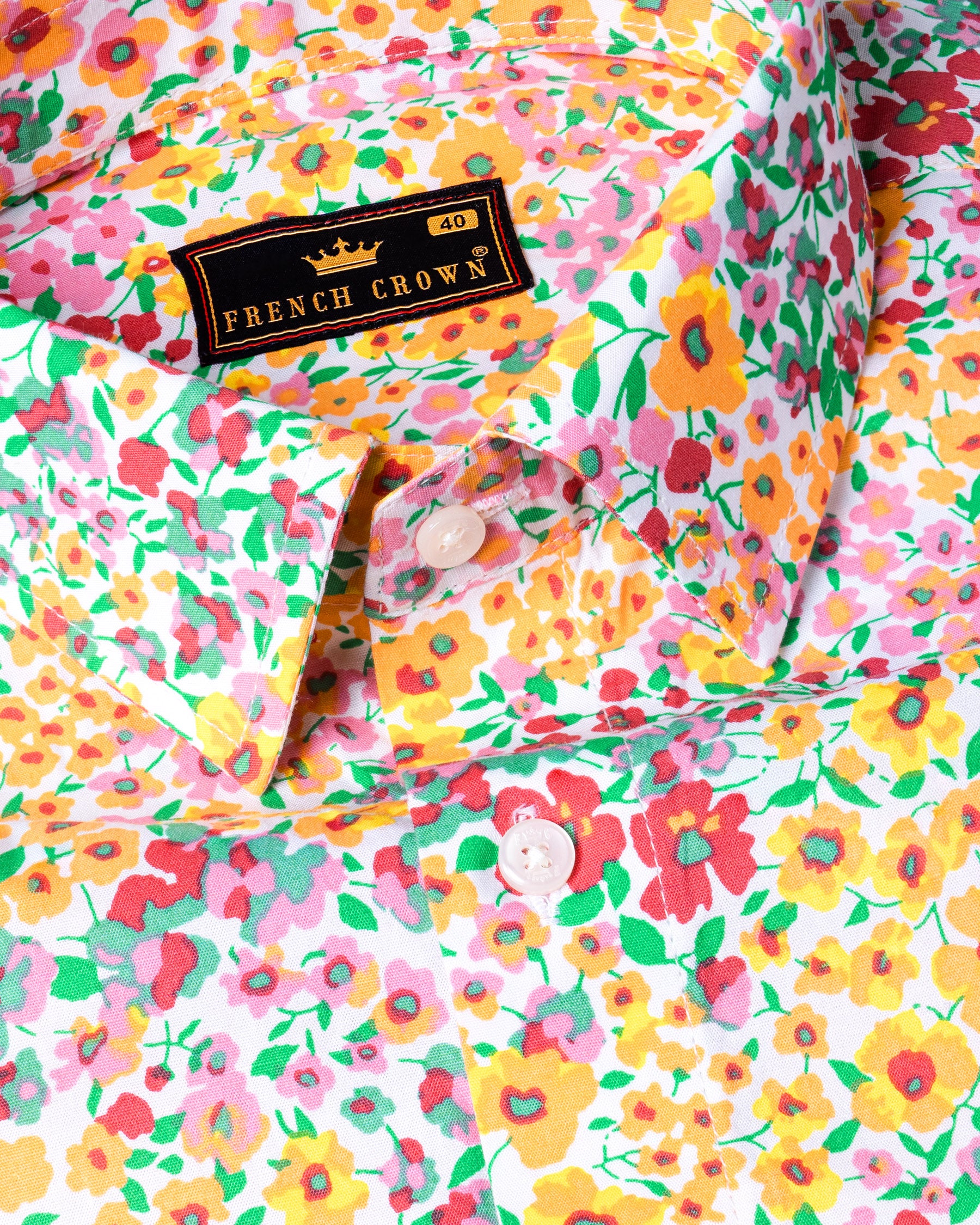 Koromiko with Mustard Floral Printed Royal Oxford Shirt 5513-38, 5513-H-38, 5513-39, 5513-H-39, 5513-40, 5513-H-40, 5513-42, 5513-H-42, 5513-44, 5513-H-44, 5513-46, 5513-H-46, 5513-48, 5513-H-48, 5513-50, 5513-H-50, 5513-52, 5513-H-52