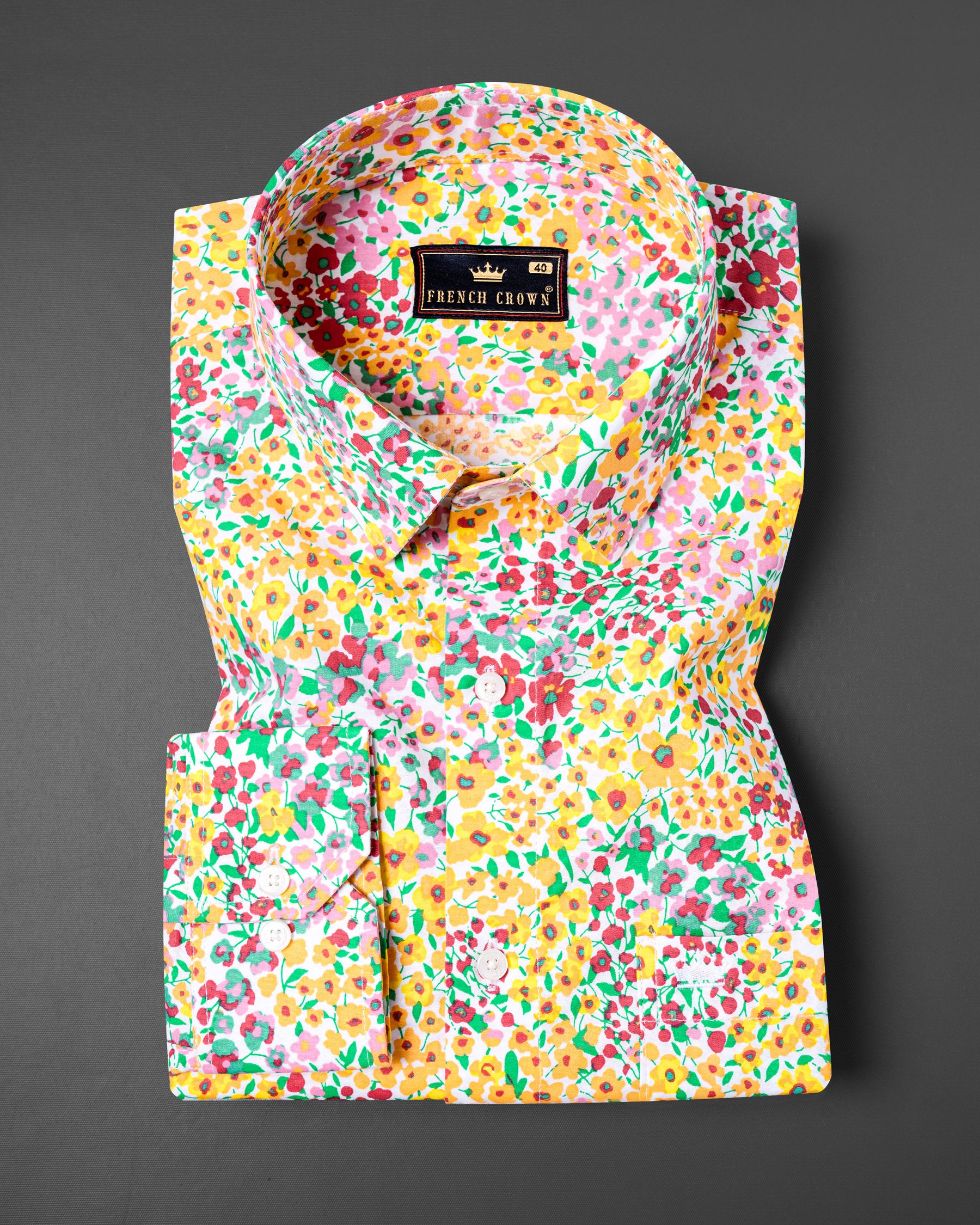 Koromiko with Mustard Floral Printed Royal Oxford Shirt 5513-38, 5513-H-38, 5513-39, 5513-H-39, 5513-40, 5513-H-40, 5513-42, 5513-H-42, 5513-44, 5513-H-44, 5513-46, 5513-H-46, 5513-48, 5513-H-48, 5513-50, 5513-H-50, 5513-52, 5513-H-52