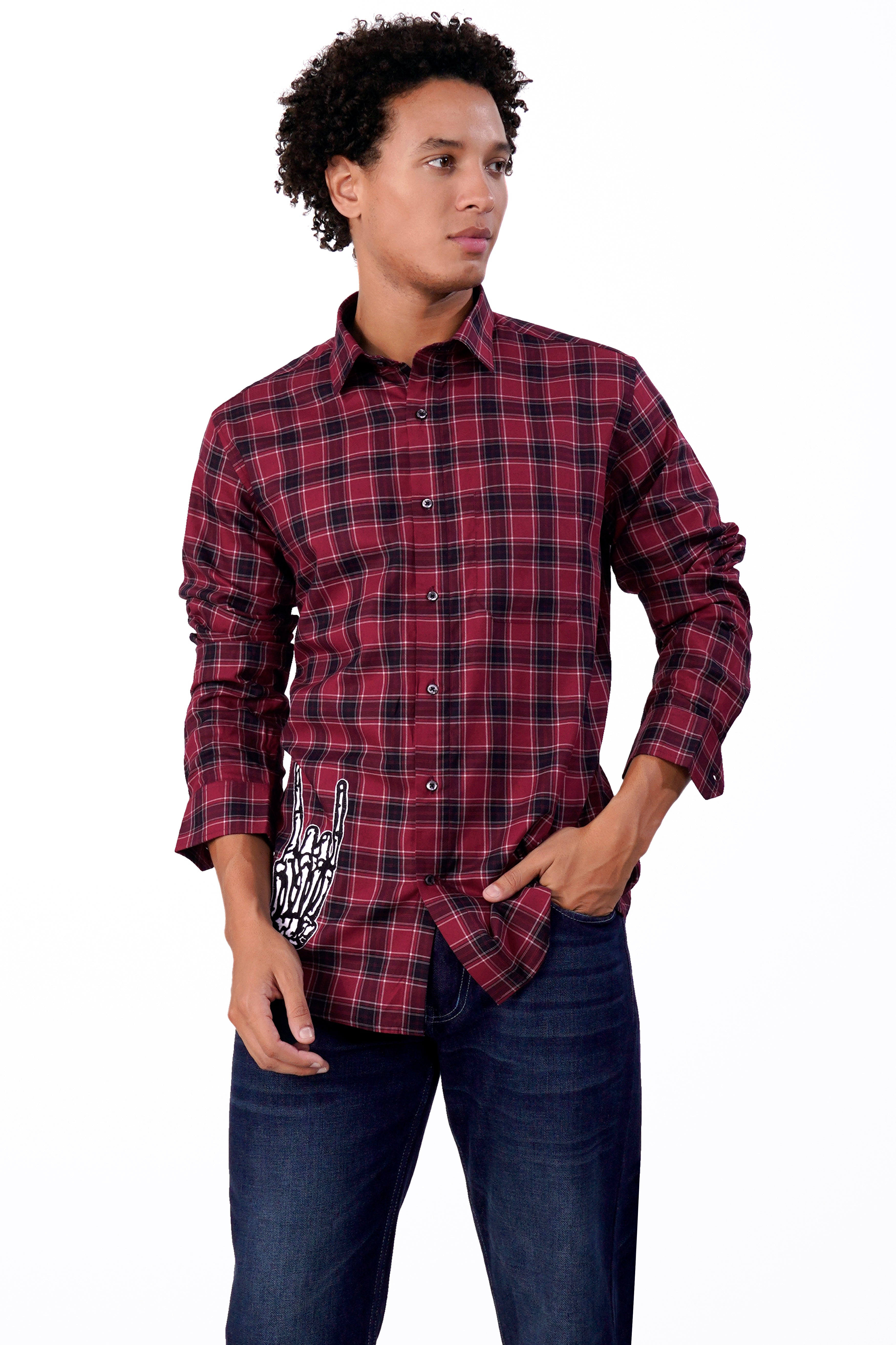 Claret Red Plaid with Funky Patchwork Twill Premium Cotton Designer Shirt 5662-BLK-E228-38, 5662-BLK-E228-H-38, 5662-BLK-E228-39, 5662-BLK-E228-H-39, 5662-BLK-E228-40, 5662-BLK-E228-H-40, 5662-BLK-E228-42, 5662-BLK-E228-H-42, 5662-BLK-E228-44, 5662-BLK-E228-H-44, 5662-BLK-E228-46, 5662-BLK-E228-H-46, 5662-BLK-E228-48, 5662-BLK-E228-H-48, 5662-BLK-E228-50, 5662-BLK-E228-H-50, 5662-BLK-E228-52, 5662-BLK-E228-H-52