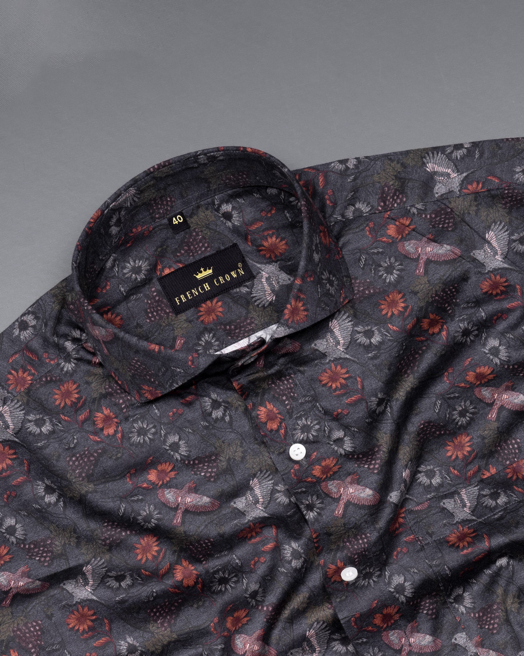Ninja Black with Birds Printed Super Soft Premium Cotton Shirt 5724-CA-38, 5724-CA-H-38, 5724-CA-39, 5724-CA-H-39, 5724-CA-40, 5724-CA-H-40, 5724-CA-42, 5724-CA-H-42, 5724-CA-44, 5724-CA-H-44, 5724-CA-46, 5724-CA-H-46, 5724-CA-48, 5724-CA-H-48, 5724-CA-50, 5724-CA-H-50, 5724-CA-52, 5724-CA-H-52