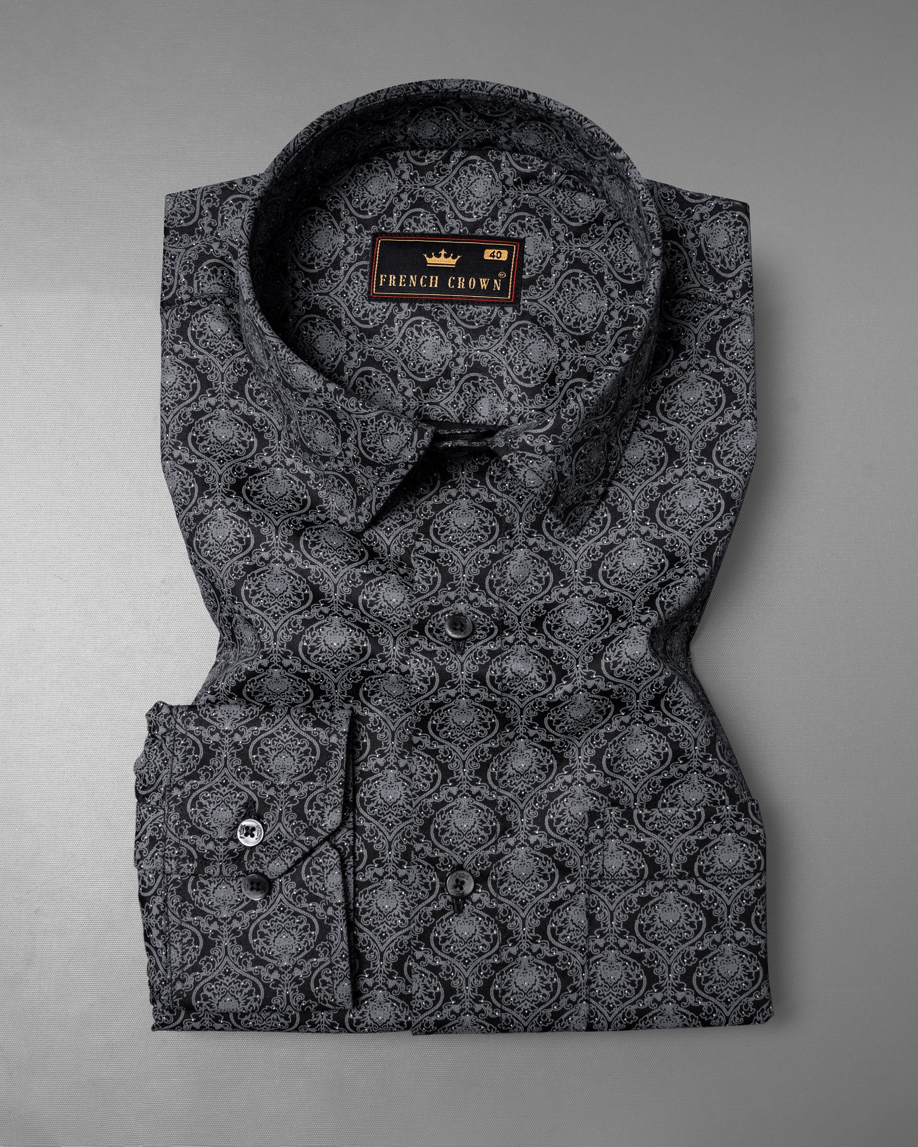 Jade Black Butta Print Premium Cotton Shirt 5807-BLK-38, 5807-BLK-H-38, 5807-BLK-39, 5807-BLK-H-39, 5807-BLK-40, 5807-BLK-H-40, 5807-BLK-42, 5807-BLK-H-42, 5807-BLK-44, 5807-BLK-H-44, 5807-BLK-46, 5807-BLK-H-46, 5807-BLK-48, 5807-BLK-H-48, 5807-BLK-50, 5807-BLK-H-50, 5807-BLK-52, 5807-BLK-H-52