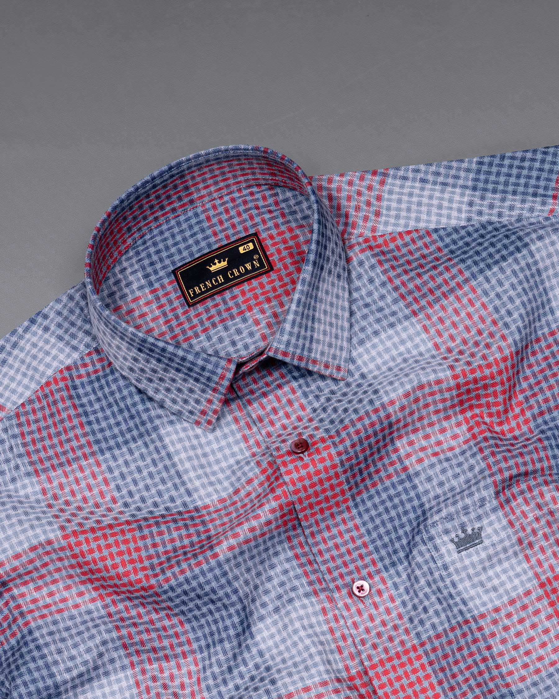 Cloud Burst Blue and Carmine Red Twill Plaid Premium Cotton Shirt 5895-MN-38, 5895-MN-H-38, 5895-MN-39, 5895-MN-H-39, 5895-MN-40, 5895-MN-H-40, 5895-MN-42, 5895-MN-H-42, 5895-MN-44, 5895-MN-H-44, 5895-MN-46, 5895-MN-H-46, 5895-MN-48, 5895-MN-H-48, 5895-MN-50, 5895-MN-H-50, 5895-MN-52, 5895-MN-H-52