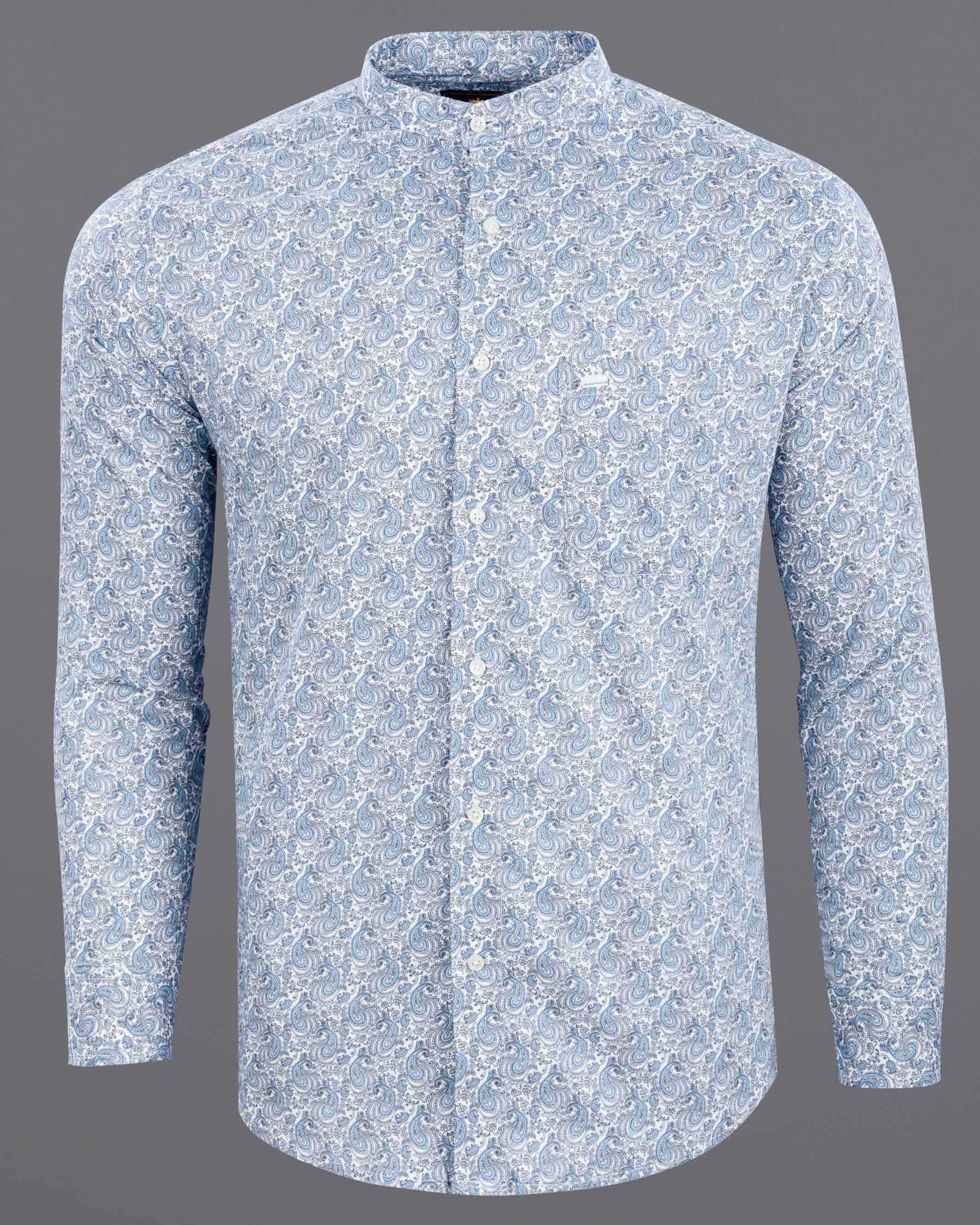 Bright White and Cornflower Blue Paisleys Printed Super Soft Premium Cotton Shirt 5908-M-38, 5908-M-H-38, 5908-M-39, 5908-M-H-39, 5908-M-40, 5908-M-H-40, 5908-M-42, 5908-M-H-42, 5908-M-44, 5908-M-H-44, 5908-M-46, 5908-M-H-46, 5908-M-48, 5908-M-H-48, 5908-M-50, 5908-M-H-50, 5908-M-52, 5908-M-H-52