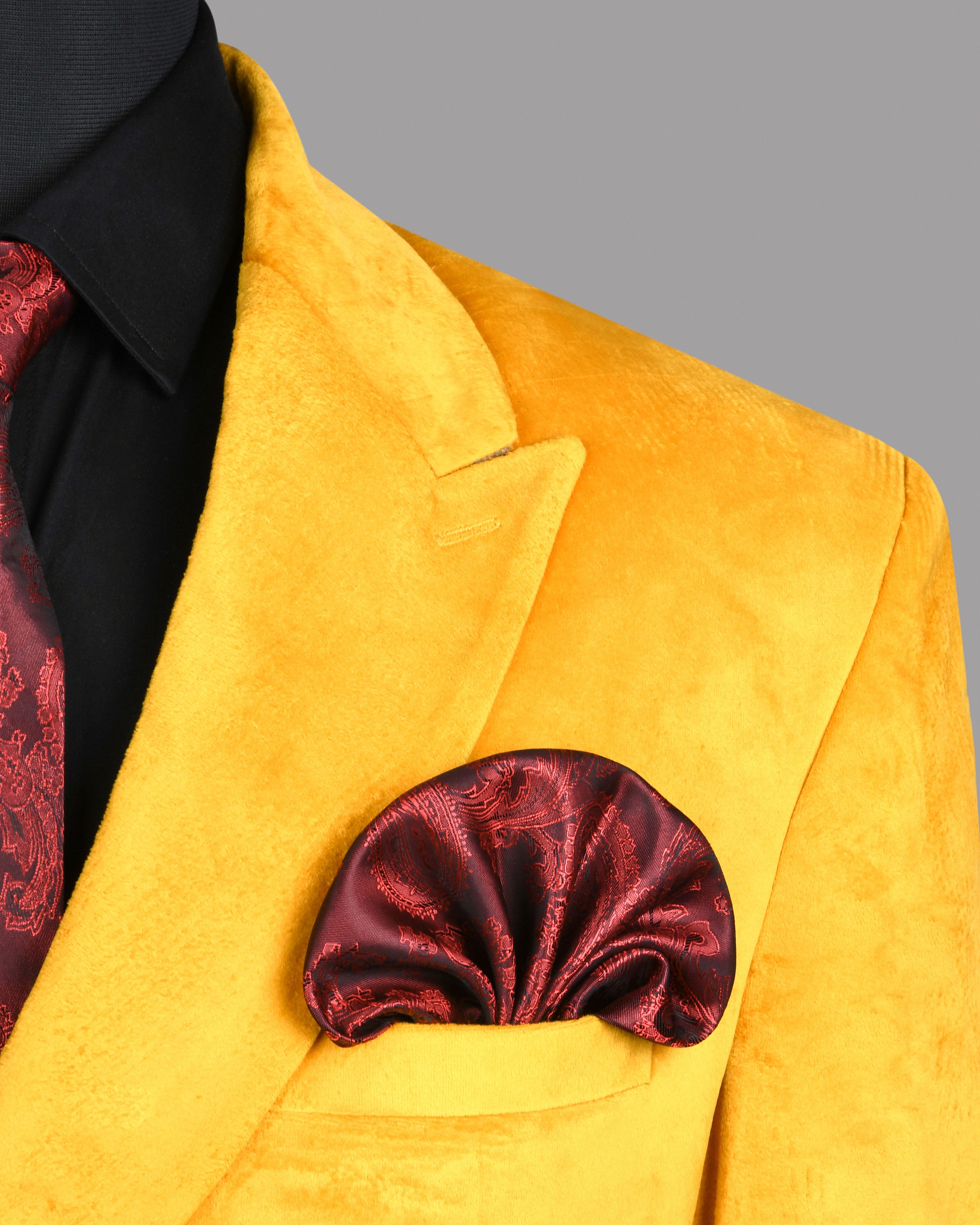 Mustard Velvet Finished Designer Double Breasted Suit
