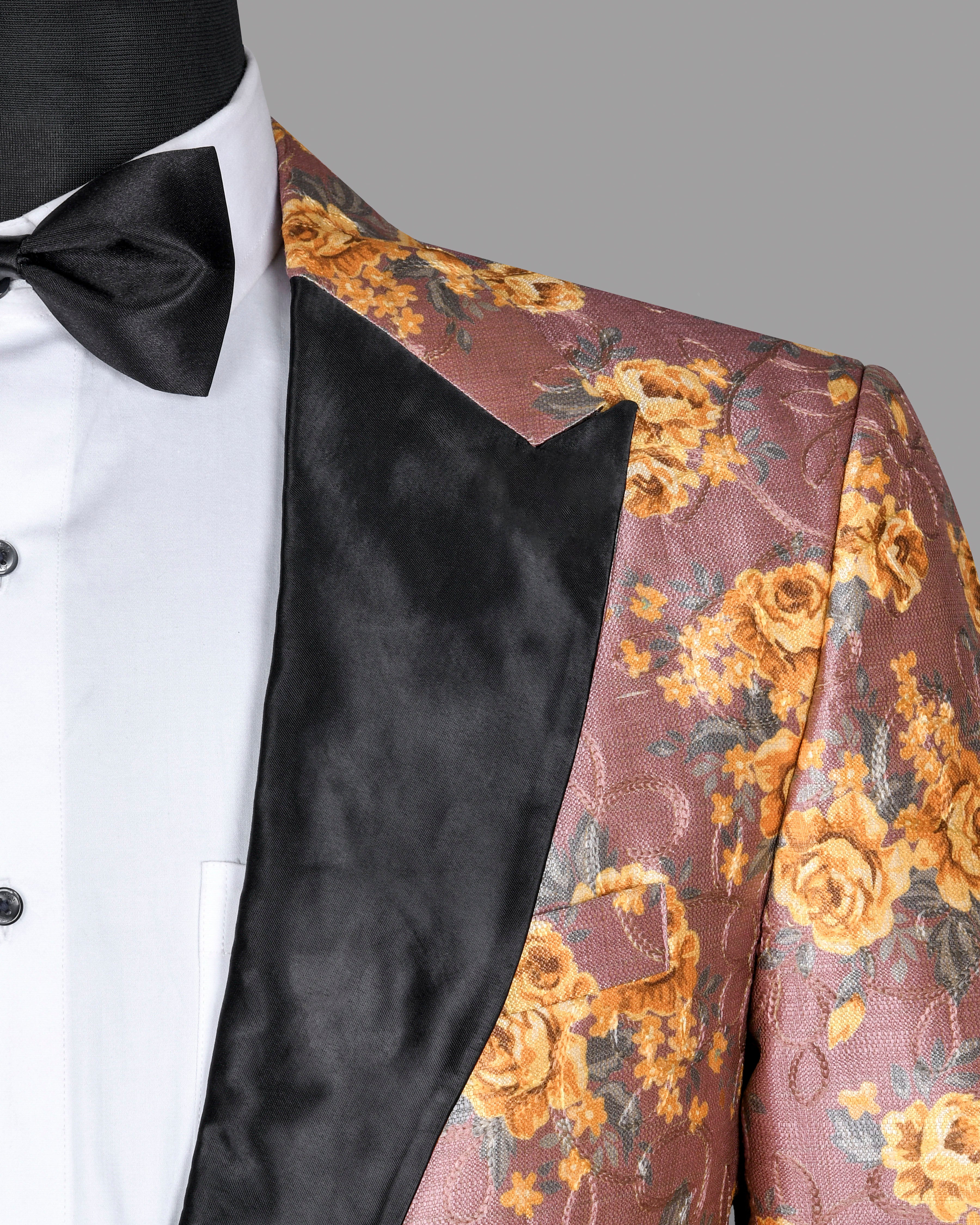 Rosewood with Tonal embroidered and Mustard Flowers Printed Premium Designer Suit