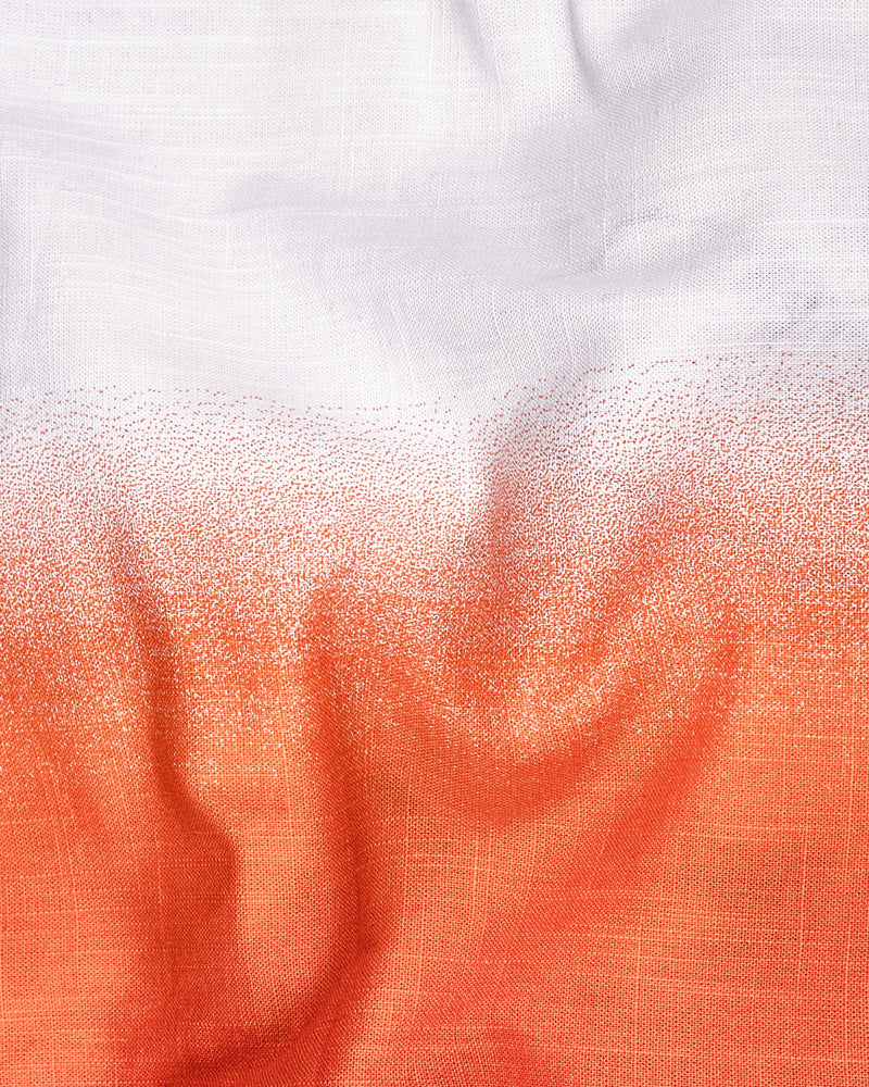 Bright White with Flamingo Orange Hand-Painted Luxurious Linen Designer Shirt 6025-ART-38, 6025-ART-H-38, 6025-ART-39, 6025-ART-H-39, 6025-ART-40, 6025-ART-H-40, 6025-ART-42, 6025-ART-H-42, 6025-ART-44, 6025-ART-H-44, 6025-ART-46, 6025-ART-H-46, 6025-ART-48, 6025-ART-H-48, 6025-ART-50, 6025-ART-H-50, 6025-ART-52, 6025-ART-H-52