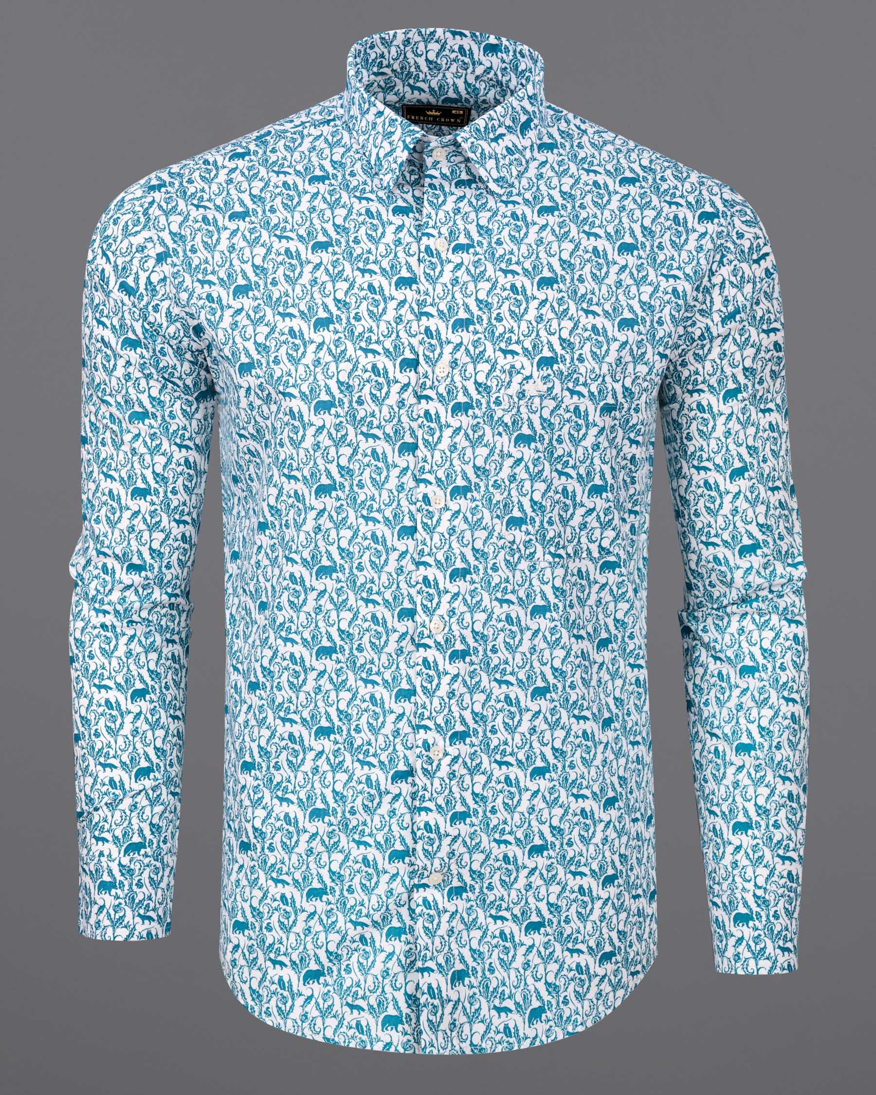 Bright White with Pylorus Bear and Volf Printed Royal Oxford Shirt 6203-38, 6203-H-38, 6203-39, 6203-H-39, 6203-40, 6203-H-40, 6203-42, 6203-H-42, 6203-44, 6203-H-44, 6203-46, 6203-H-46, 6203-48, 6203-H-48, 6203-50, 6203-H-50, 6203-52, 6203-H-52
