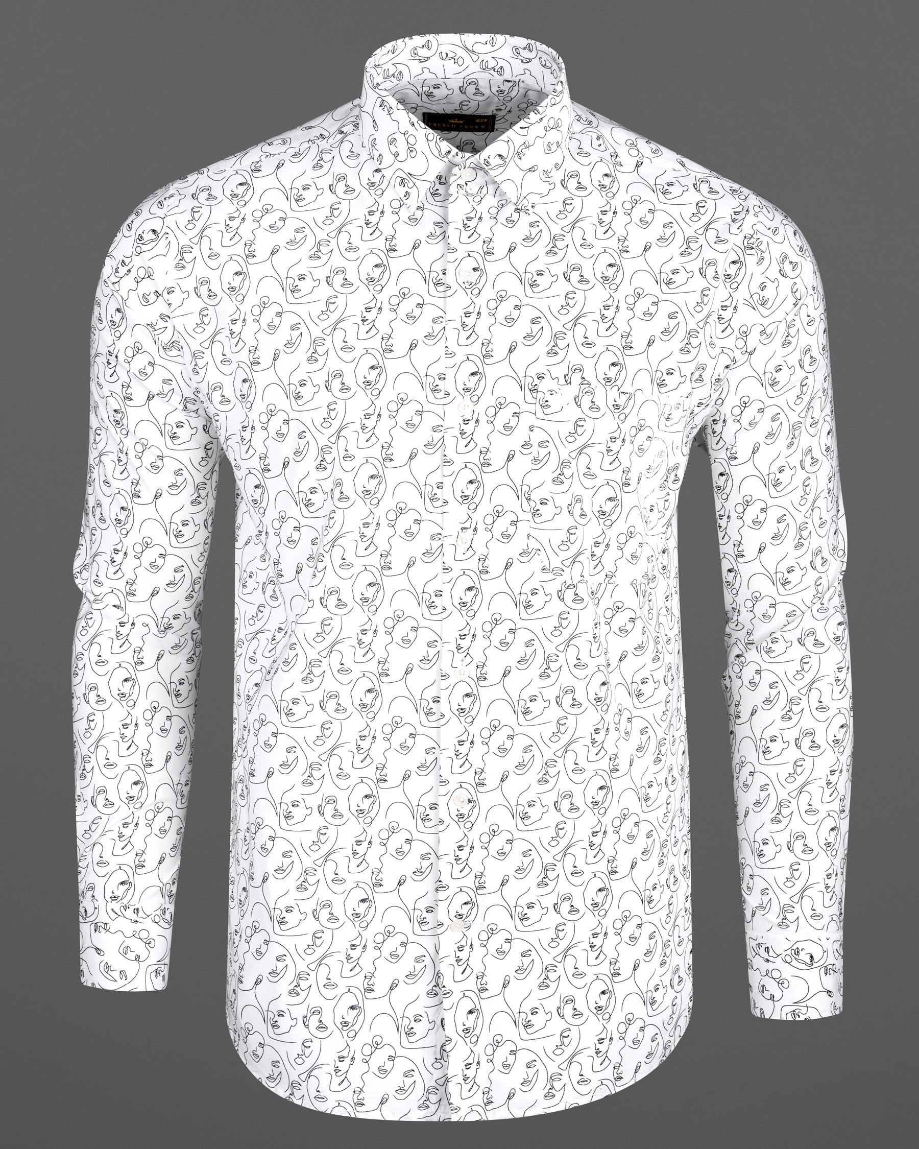 Bright White Faces Printed Premium Cotton Shirt 6232-38, 6232-H-38, 6232-39, 6232-H-39, 6232-40, 6232-H-40, 6232-42, 6232-H-42, 6232-44, 6232-H-44, 6232-46, 6232-H-46, 6232-48, 6232-H-48, 6232-50, 6232-H-50, 6232-52, 6232-H-52