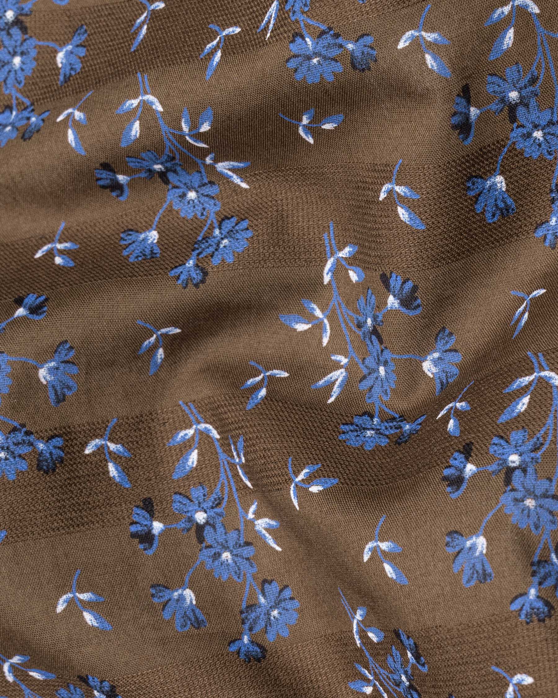 Pine Cone Brown Floral Printed Dobby Premium Giza Cotton Shirt