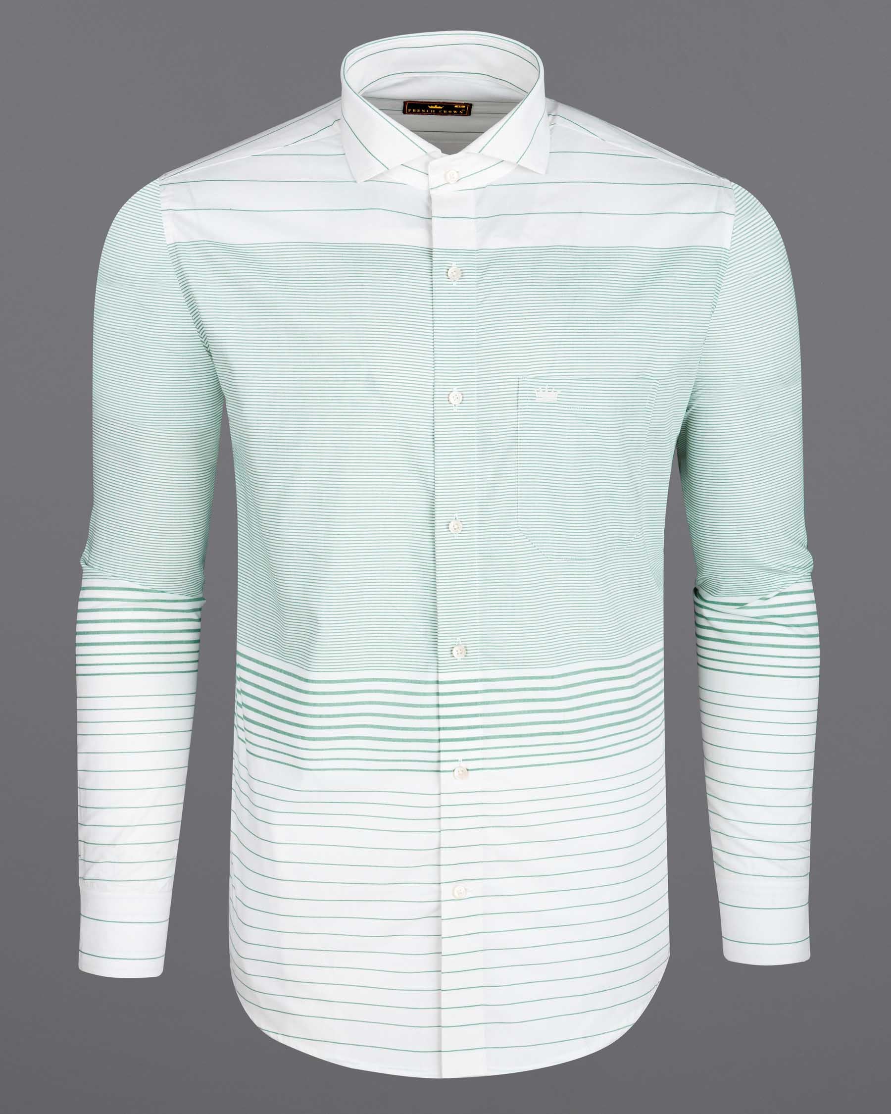 Bright White with Green Horizontal Striped Premium Cotton Shirt