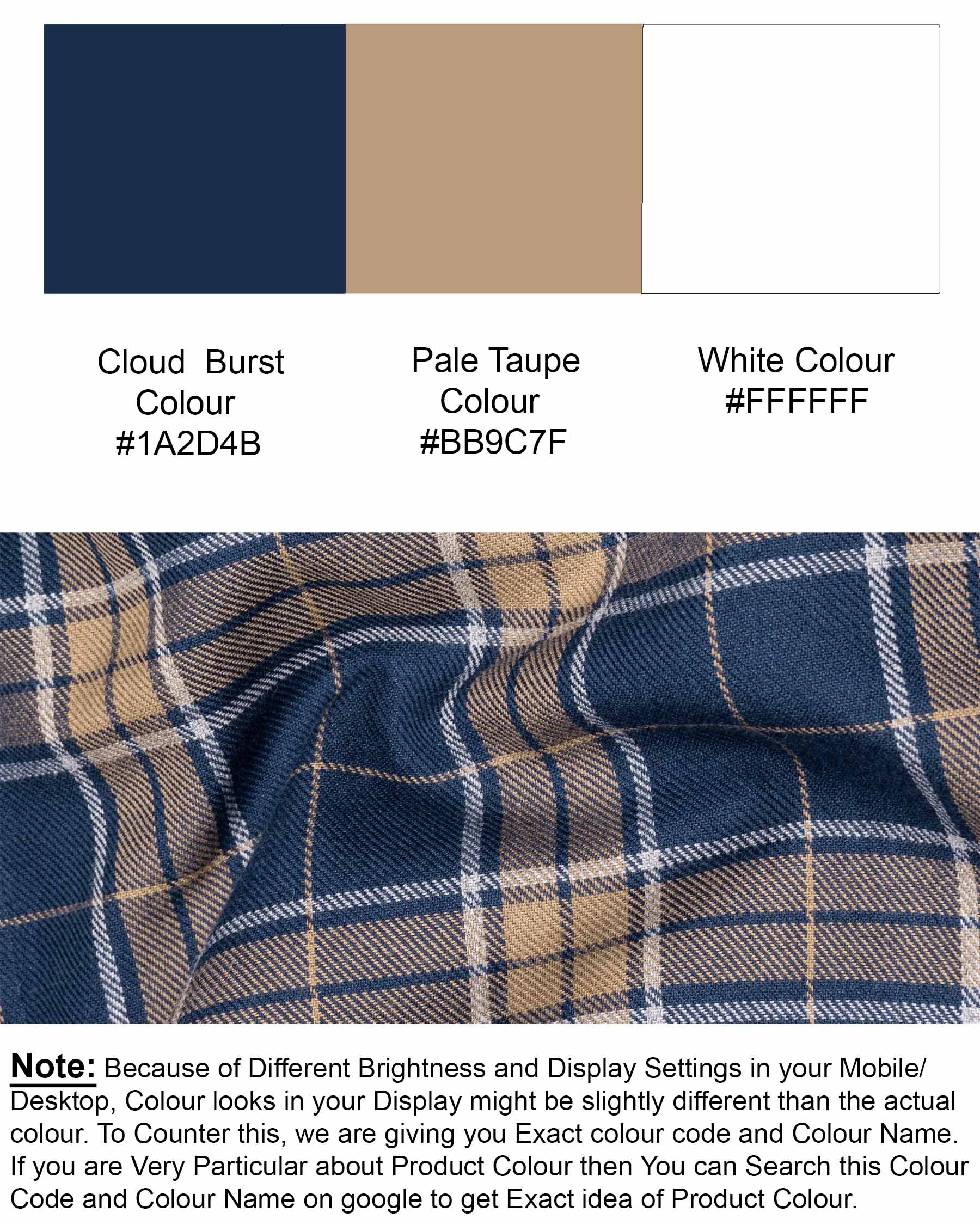 Cloud Burst Blue and Pale Taupe Plaid Flannel Shirt