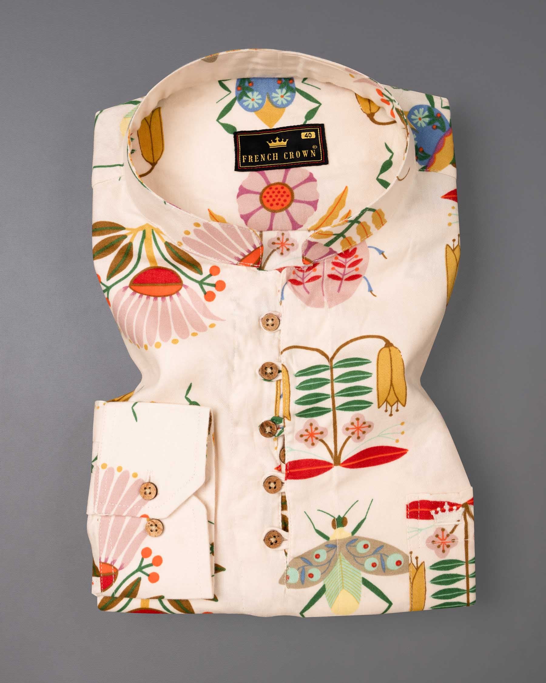 Brandy Beige Bugs and flowers Printed Super Soft Flannel Kurta Shirt  6457-KS-38, 6457-KS-H-38, 6457-KS-39, 6457-KS-H-39, 6457-KS-40, 6457-KS-H-40, 6457-KS-42, 6457-KS-H-42, 6457-KS-44, 6457-KS-H-44, 6457-KS-46, 6457-KS-H-46, 6457-KS-48, 6457-KS-H-48, 6457-KS-50, 6457-KS-H-50, 6457-KS-52, 6457-KS-H-52