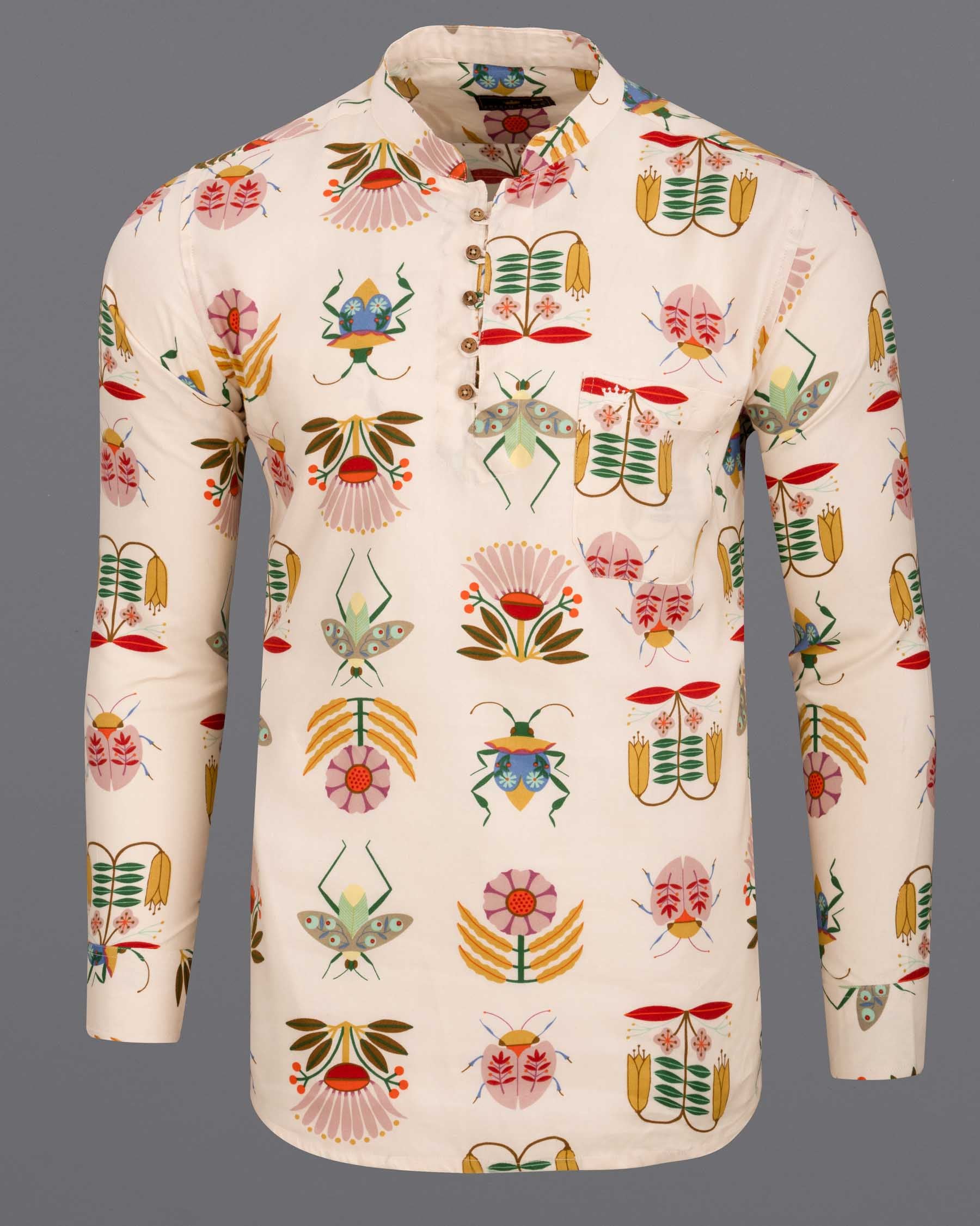 Brandy Beige Bugs and flowers Printed Super Soft Flannel Kurta Shirt  6457-KS-38, 6457-KS-H-38, 6457-KS-39, 6457-KS-H-39, 6457-KS-40, 6457-KS-H-40, 6457-KS-42, 6457-KS-H-42, 6457-KS-44, 6457-KS-H-44, 6457-KS-46, 6457-KS-H-46, 6457-KS-48, 6457-KS-H-48, 6457-KS-50, 6457-KS-H-50, 6457-KS-52, 6457-KS-H-52