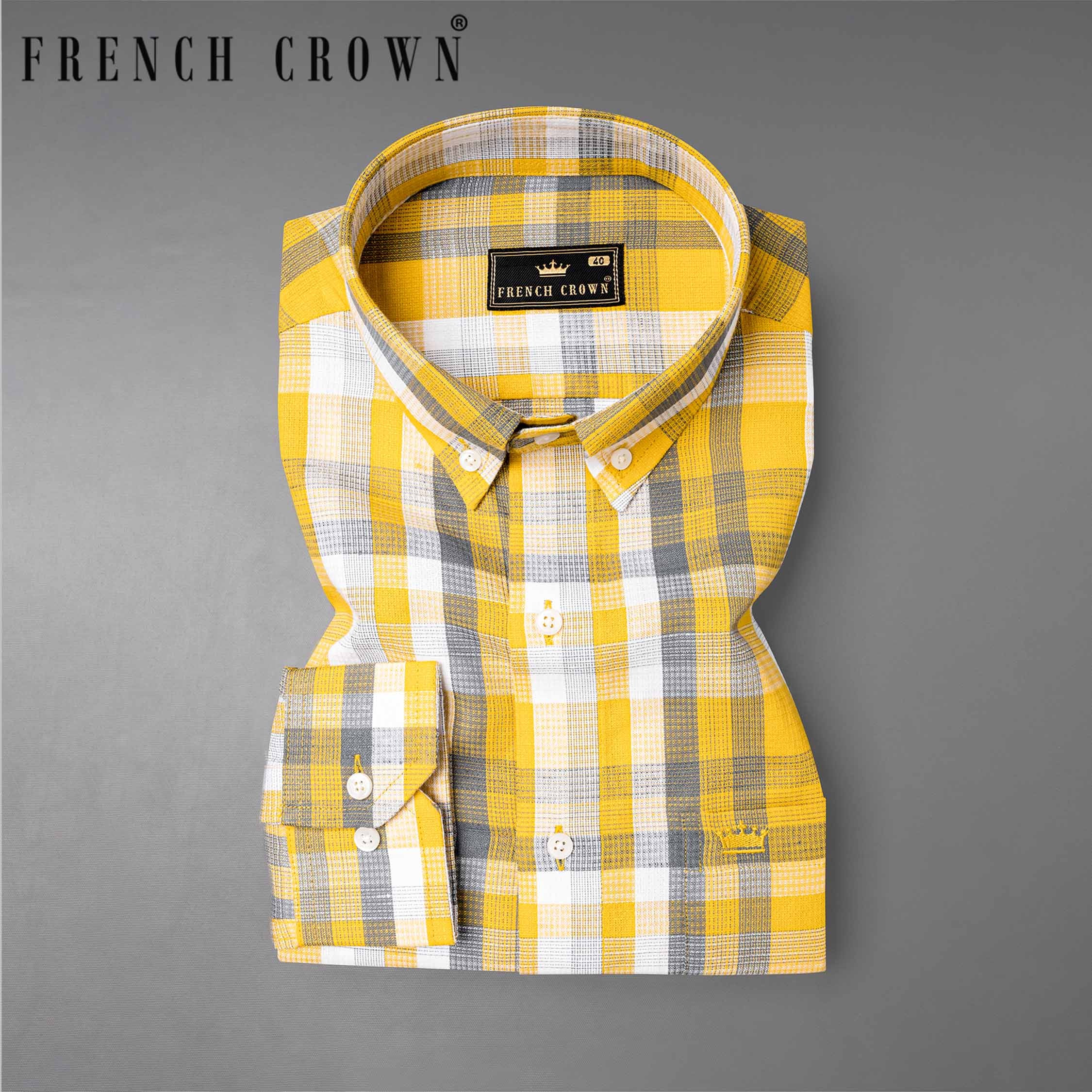 Sunglow Yellow with Shuttle Gray Twill Checkered Premium Cotton Shirt 6500-BD-38, 6500-BD-H-38, 6500-BD-39, 6500-BD-H-39, 6500-BD-40, 6500-BD-H-40, 6500-BD-42, 6500-BD-H-42, 6500-BD-44, 6500-BD-H-44, 6500-BD-46, 6500-BD-H-46, 6500-BD-48, 6500-BD-H-48, 6500-BD-50, 6500-BD-H-50, 6500-BD-52, 6500-BD-H-52