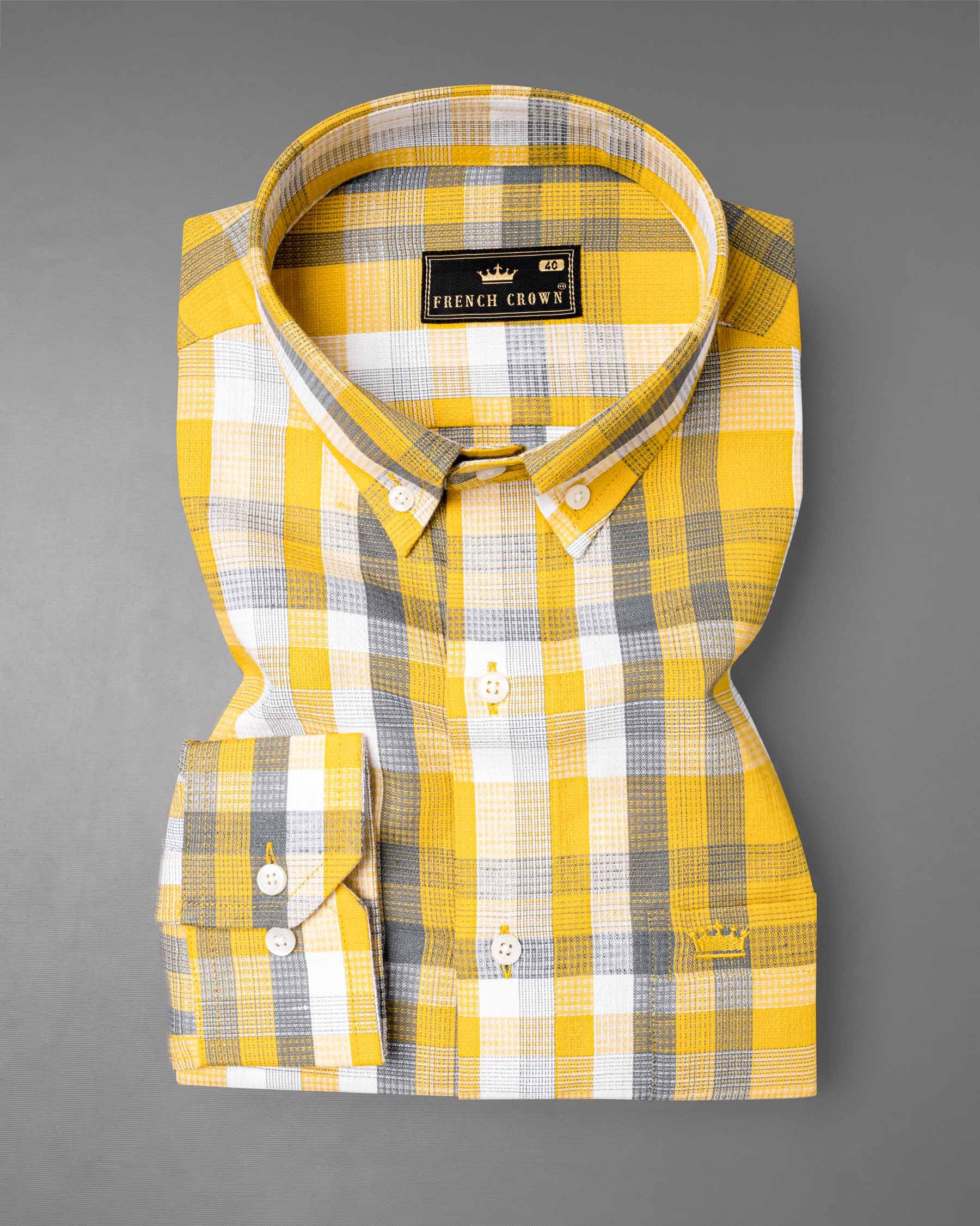 Sunglow Yellow with Shuttle Gray Twill Checkered Premium Cotton Shirt 6500-BD-38, 6500-BD-H-38, 6500-BD-39, 6500-BD-H-39, 6500-BD-40, 6500-BD-H-40, 6500-BD-42, 6500-BD-H-42, 6500-BD-44, 6500-BD-H-44, 6500-BD-46, 6500-BD-H-46, 6500-BD-48, 6500-BD-H-48, 6500-BD-50, 6500-BD-H-50, 6500-BD-52, 6500-BD-H-52
