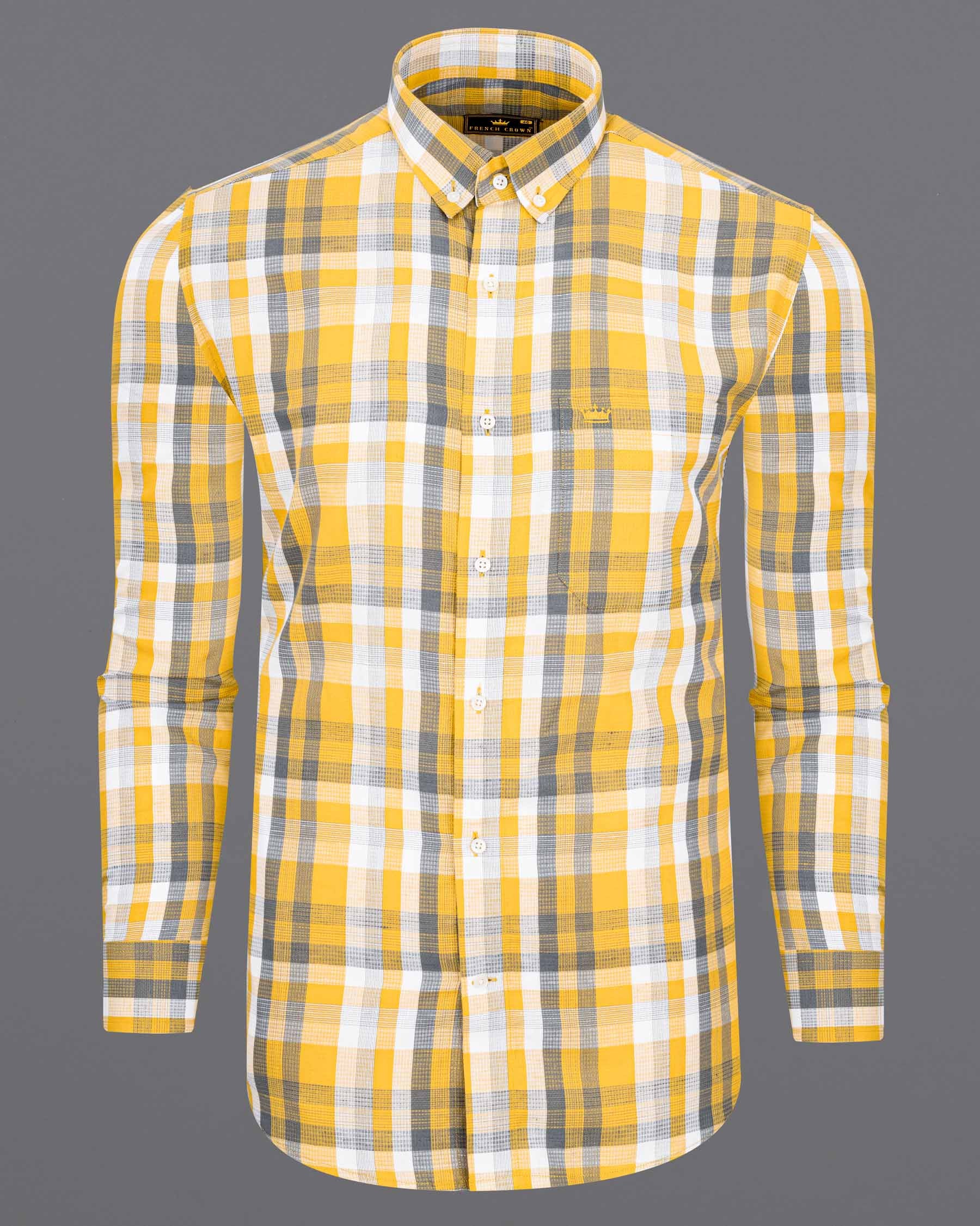 Sunglow Yellow with Shuttle Gray Twill Checkered Premium Cotton Shirt 6500-BD-38, 6500-BD-H-38, 6500-BD-39, 6500-BD-H-39, 6500-BD-40, 6500-BD-H-40, 6500-BD-42, 6500-BD-H-42, 6500-BD-44, 6500-BD-H-44, 6500-BD-46, 6500-BD-H-46, 6500-BD-48, 6500-BD-H-48, 6500-BD-50, 6500-BD-H-50, 6500-BD-52, 6500-BD-H-52