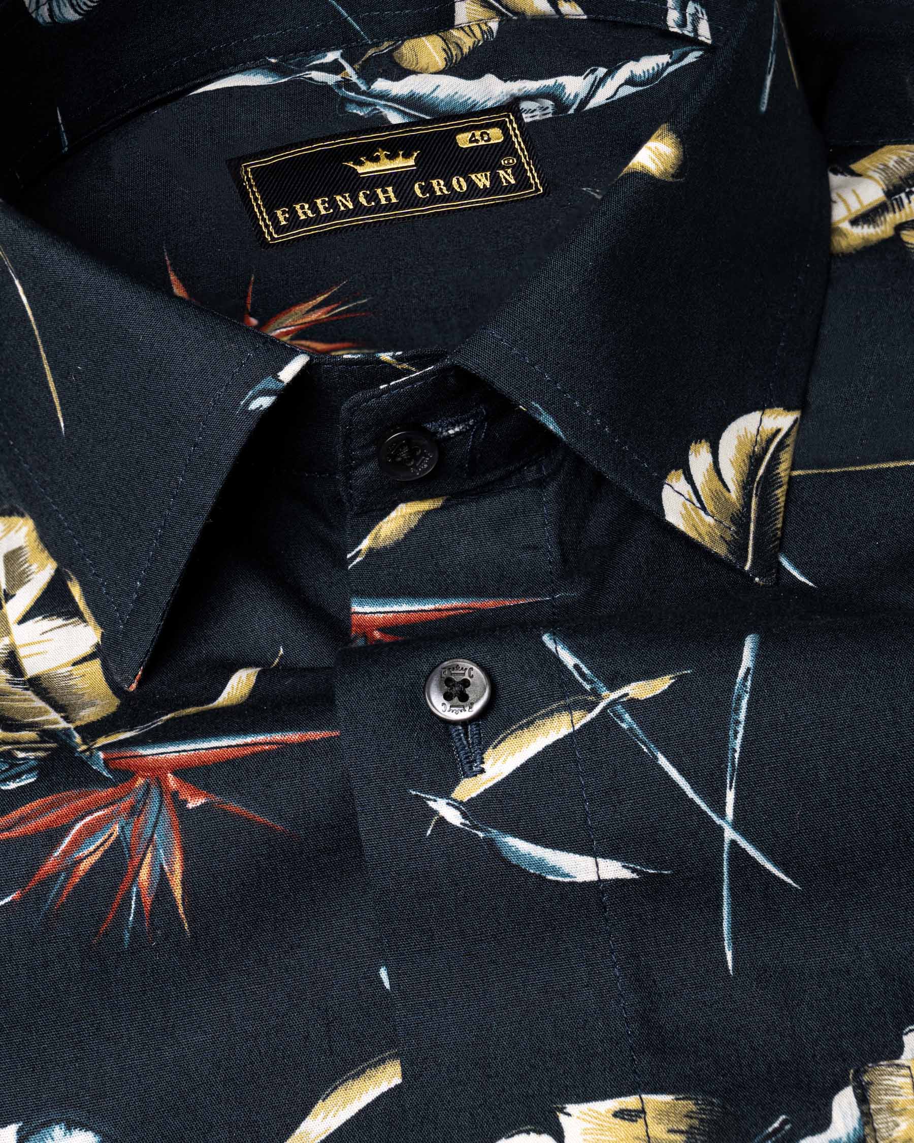 Navy Tropical Print Twill Shirt