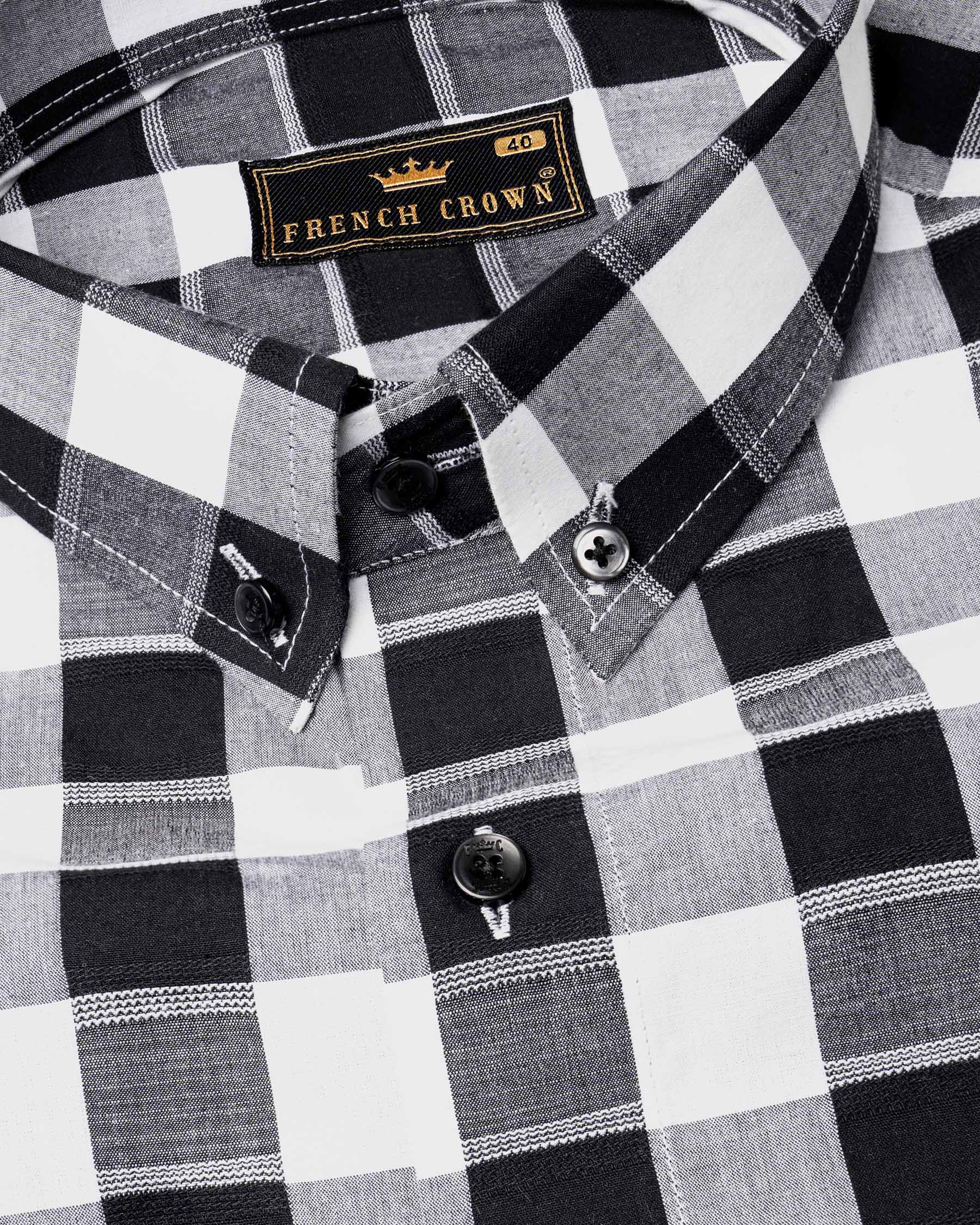 Black and White Checks-Plaid Casual Premium Cotton Button-Down