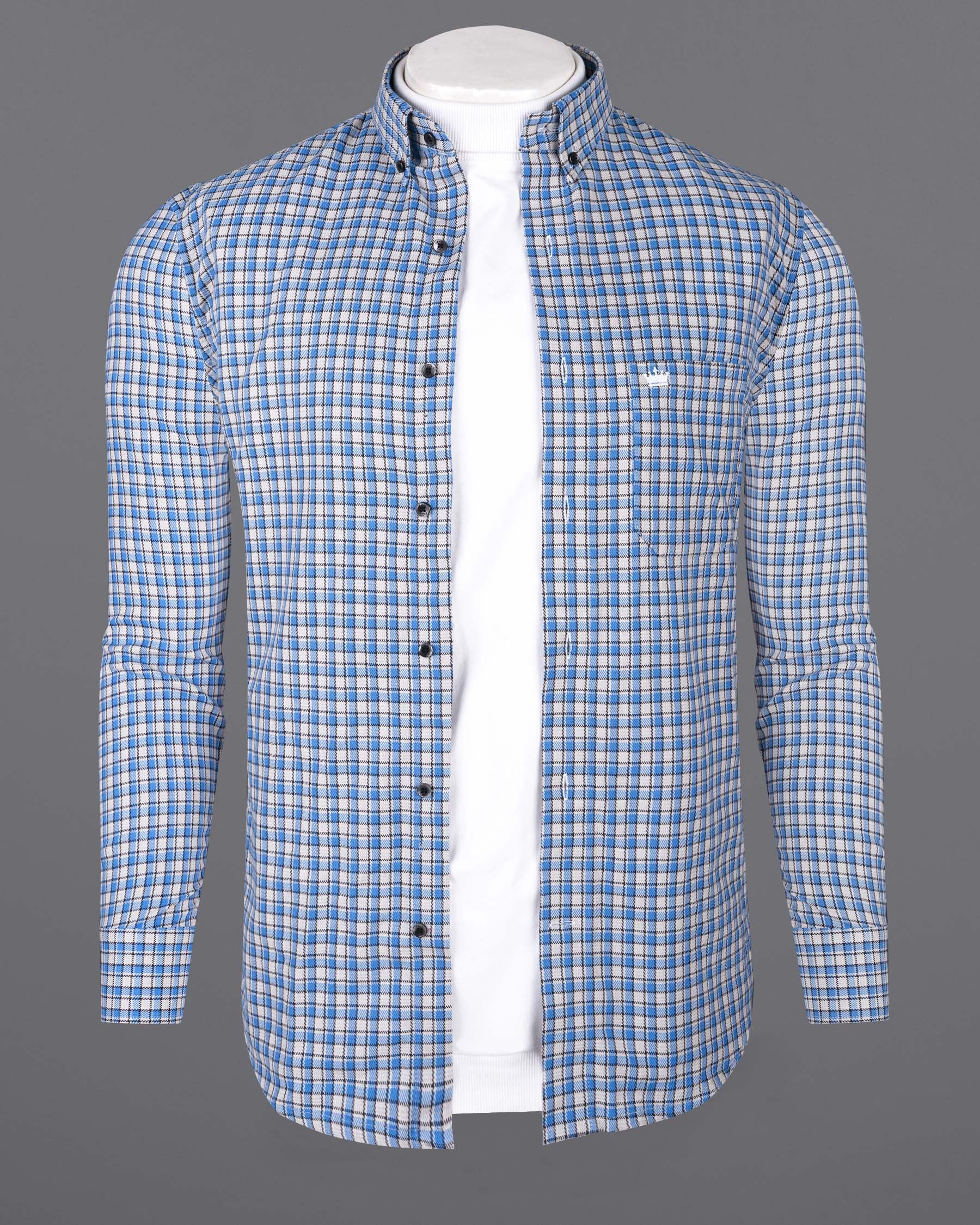 White and Danube Blue Checkered Heavyweight Premium Cotton OverShirt