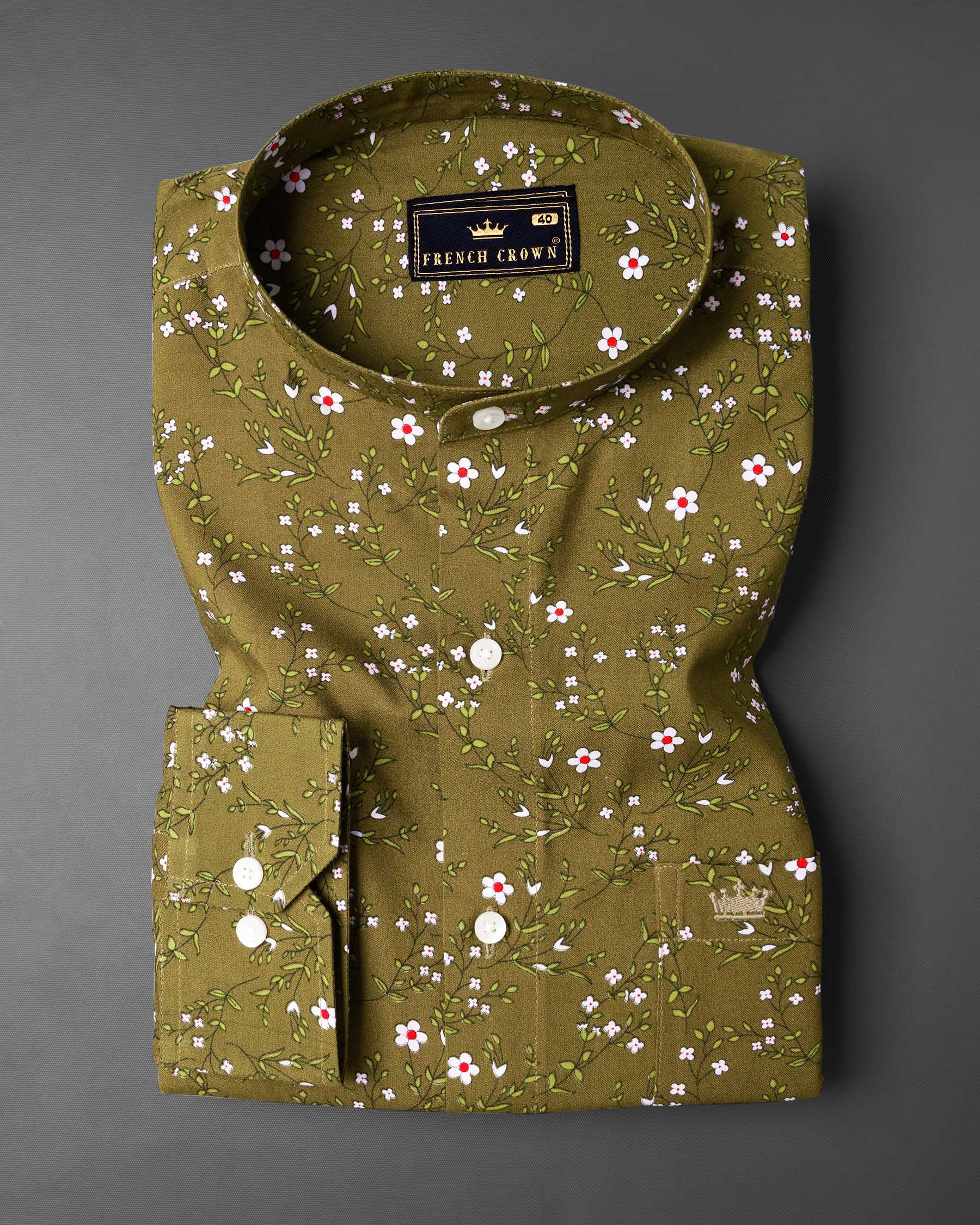 Pesto Green Floral Printed Premium Tencel Shirt 6763-M-38,6763-M-38,6763-M-39,6763-M-39,6763-M-40,6763-M-40,6763-M-42,6763-M-42,6763-M-44,6763-M-44,6763-M-46,6763-M-46,6763-M-48,6763-M-48,6763-M-50,6763-M-50,6763-M-52,6763-M-52