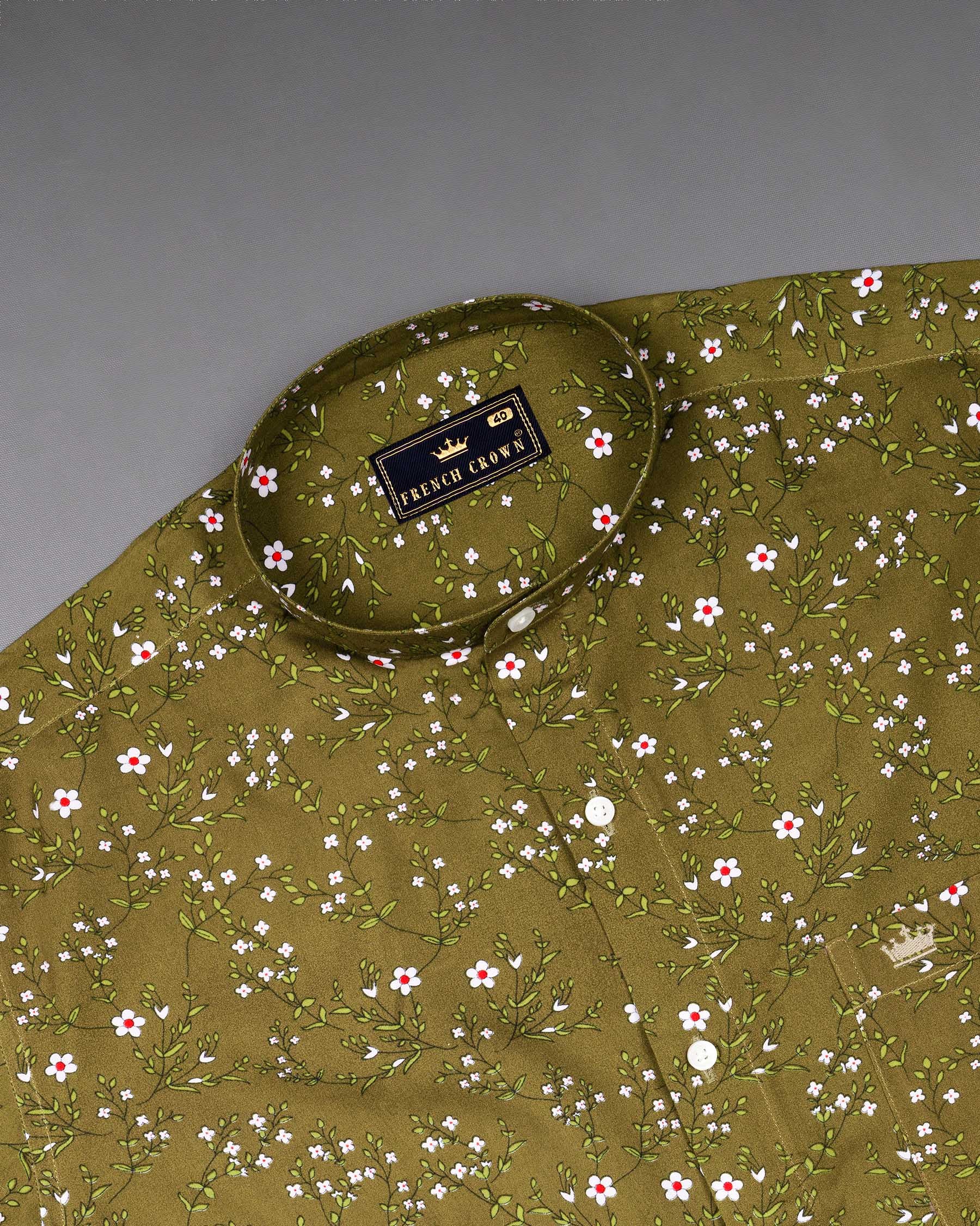 Pesto Green Floral Printed Premium Tencel Shirt 6763-M-38,6763-M-38,6763-M-39,6763-M-39,6763-M-40,6763-M-40,6763-M-42,6763-M-42,6763-M-44,6763-M-44,6763-M-46,6763-M-46,6763-M-48,6763-M-48,6763-M-50,6763-M-50,6763-M-52,6763-M-52