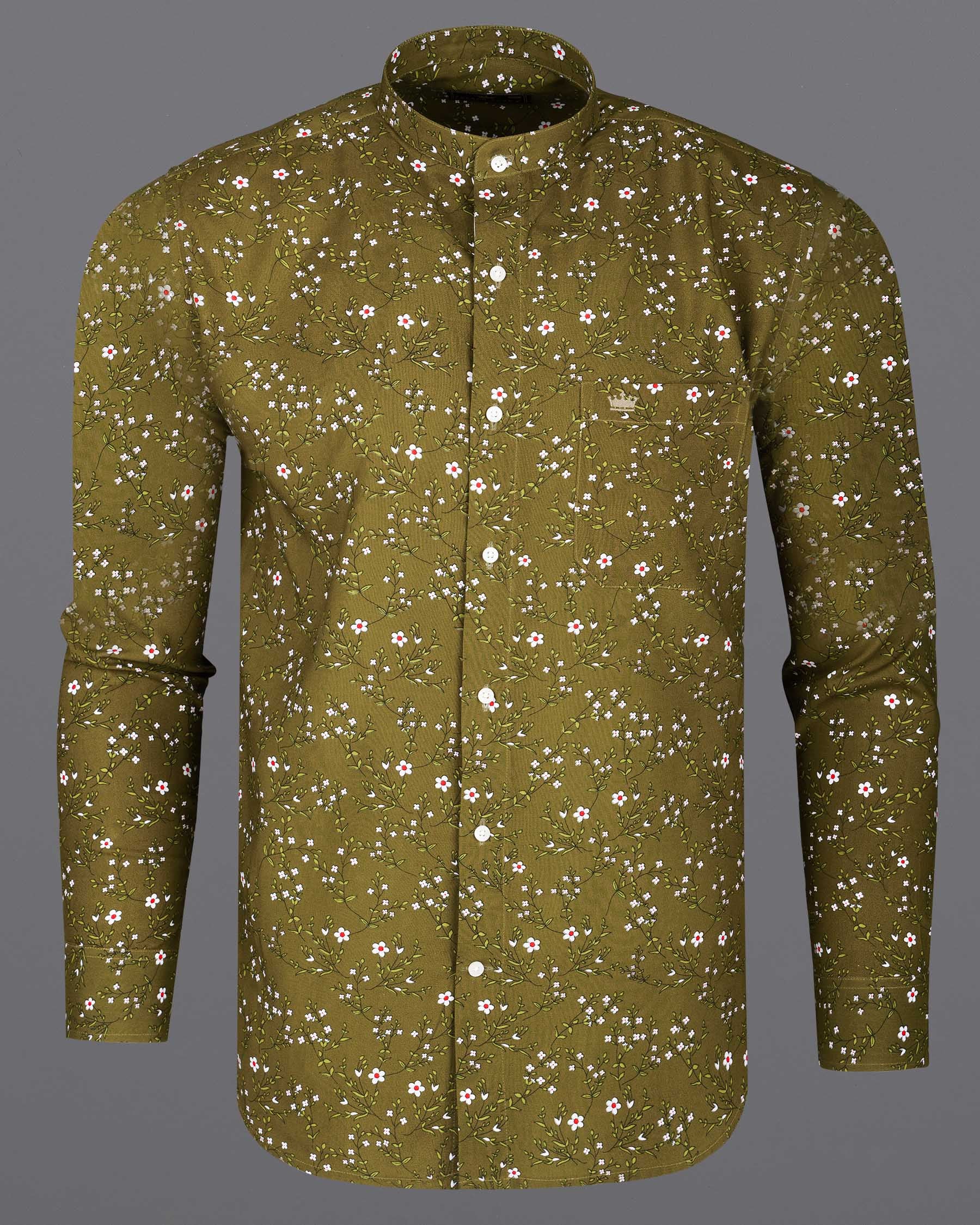 Pesto Green Floral Printed Premium Tencel Shirt 6763-M-38,6763-M-38,6763-M-39,6763-M-39,6763-M-40,6763-M-40,6763-M-42,6763-M-42,6763-M-44,6763-M-44,6763-M-46,6763-M-46,6763-M-48,6763-M-48,6763-M-50,6763-M-50,6763-M-52,6763-M-52