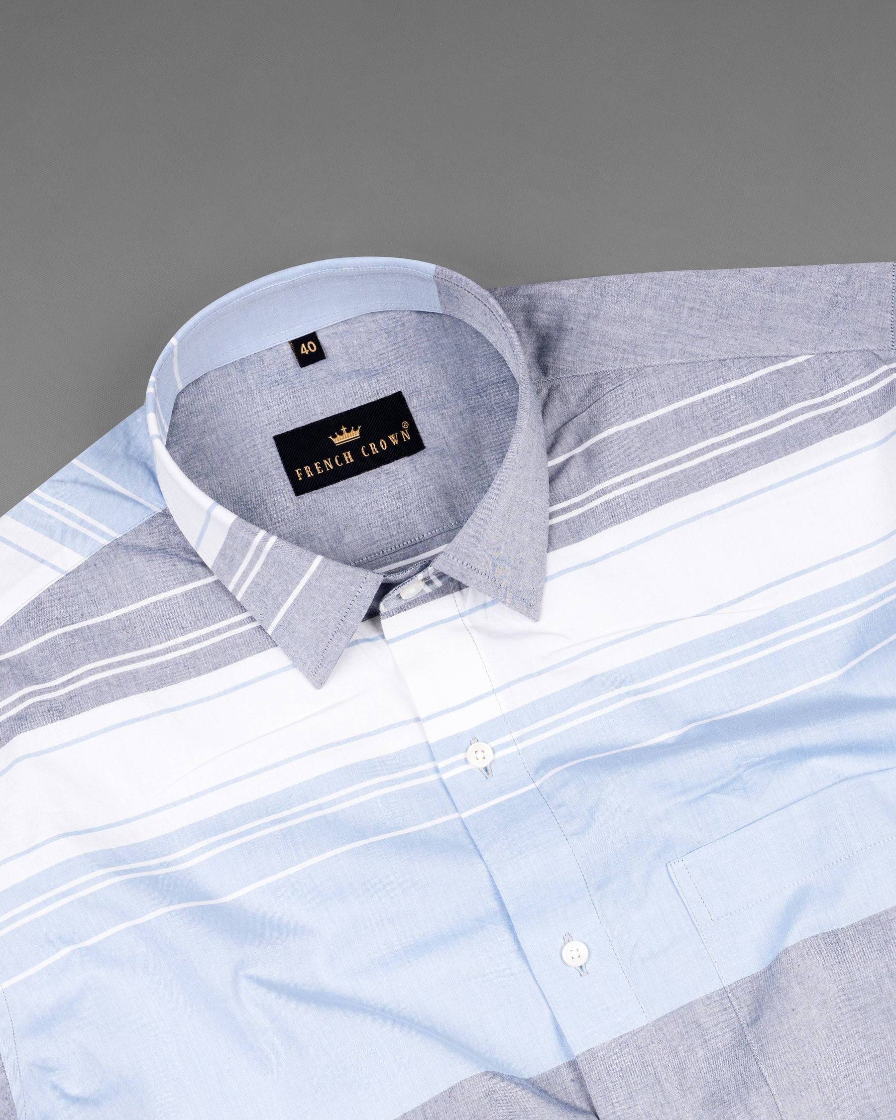 Amethyst Grey and White Striped Premium Cotton Shirt