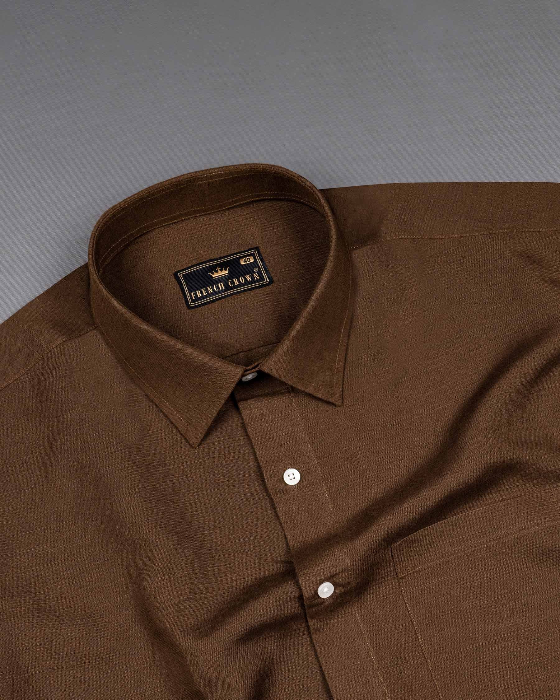 Iroko Brown with White Sleeve Luxurious Linen designer Shirt
