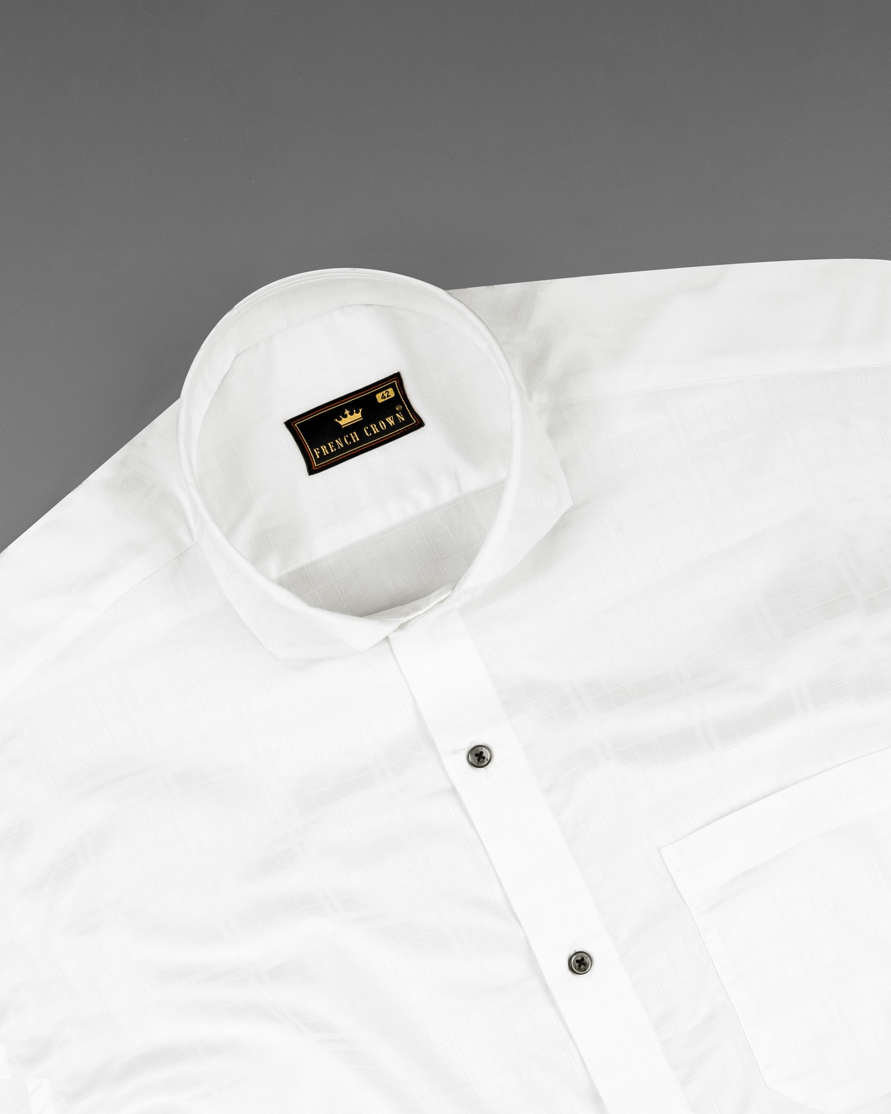 Bright White Checkered Dobby Textured Premium Giza Cotton Shirt