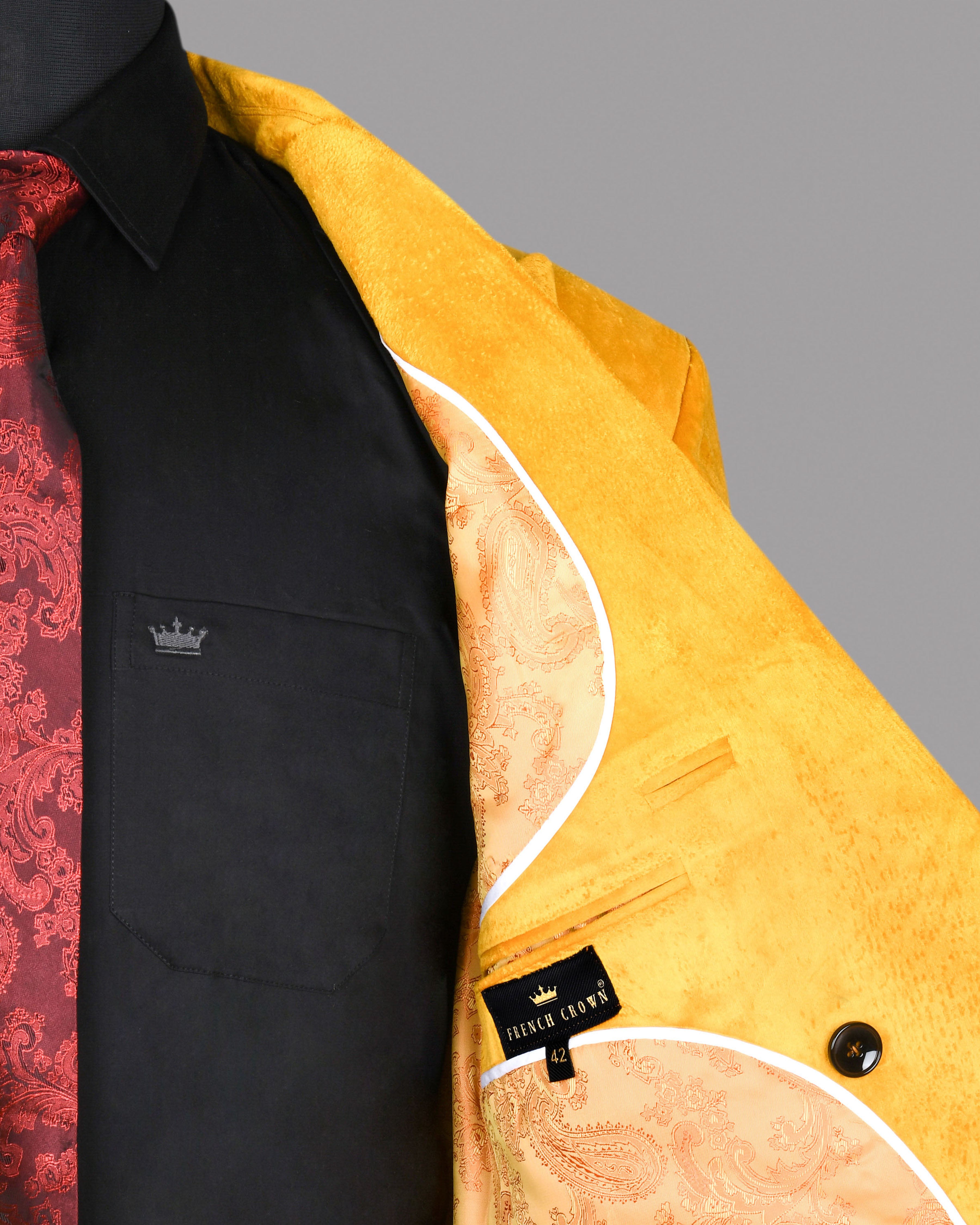 Mustard Velvet Finished Designer Double Breasted Suit
