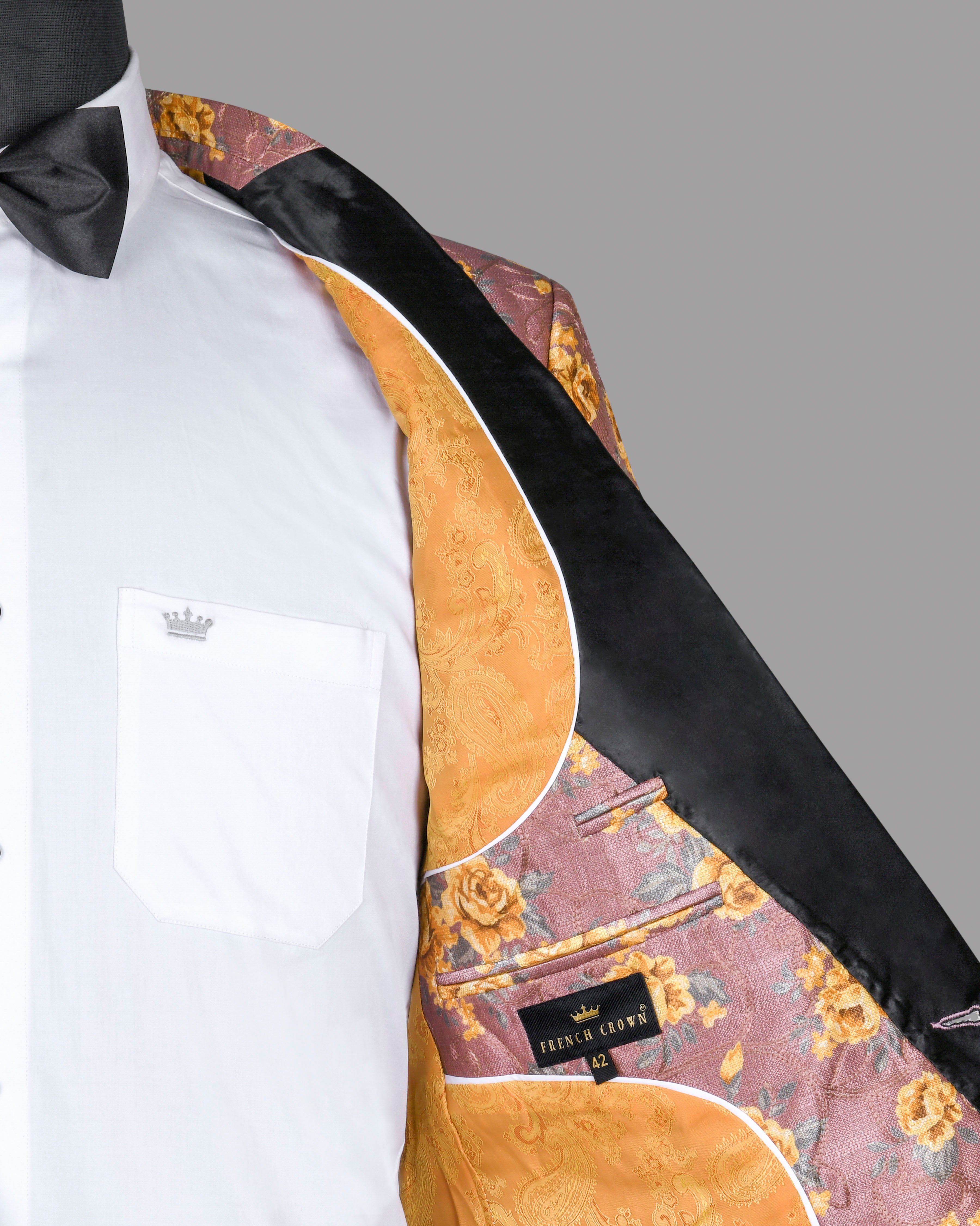 Rosewood with Tonal embroidered and Mustard Flowers Printed Premium Designer Suit