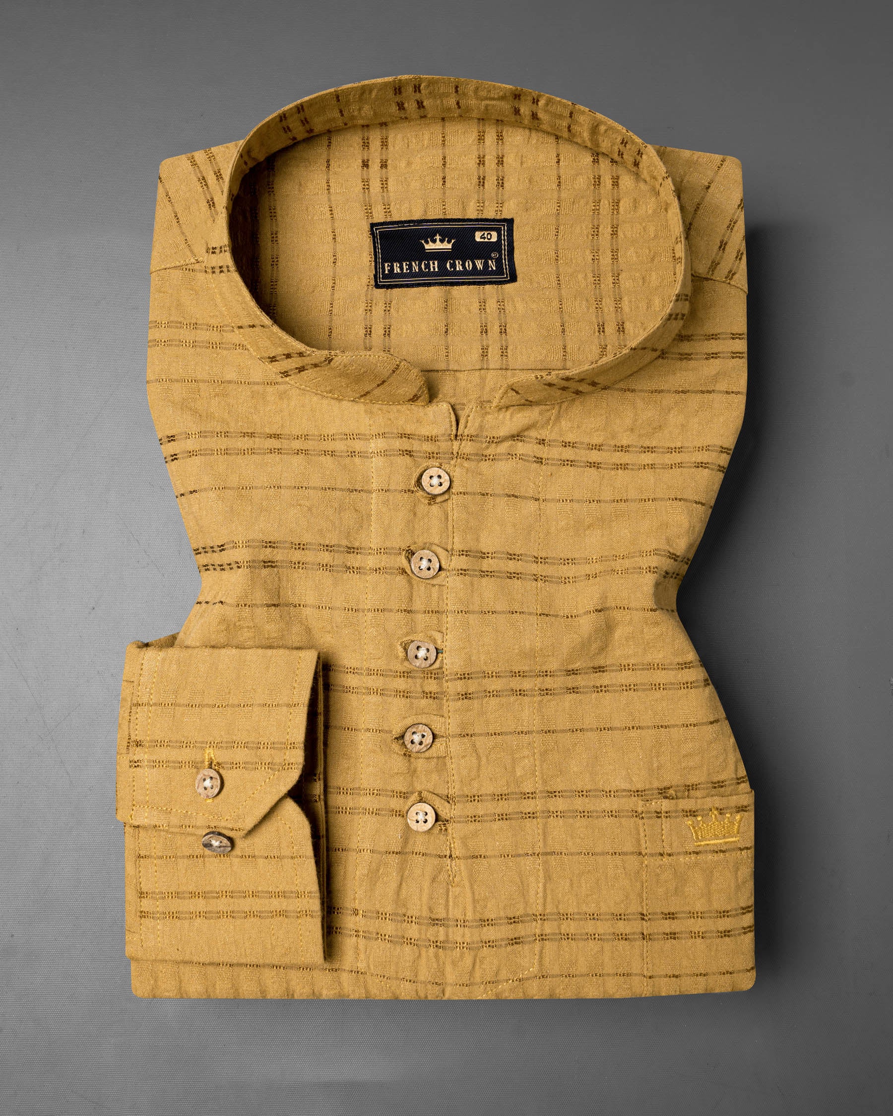 Saffron Brown Striped Dobby Textured Premium Giza Cotton Kurta Shirt  7024-KS-38, 7024-KS-H-38, 7024-KS-39, 7024-KS-H-39, 7024-KS-40, 7024-KS-H-40, 7024-KS-42, 7024-KS-H-42, 7024-KS-44, 7024-KS-H-44, 7024-KS-46, 7024-KS-H-46, 7024-KS-48, 7024-KS-H-48, 7024-KS-50, 7024-KS-H-50, 7024-KS-52, 7024-KS-H-52