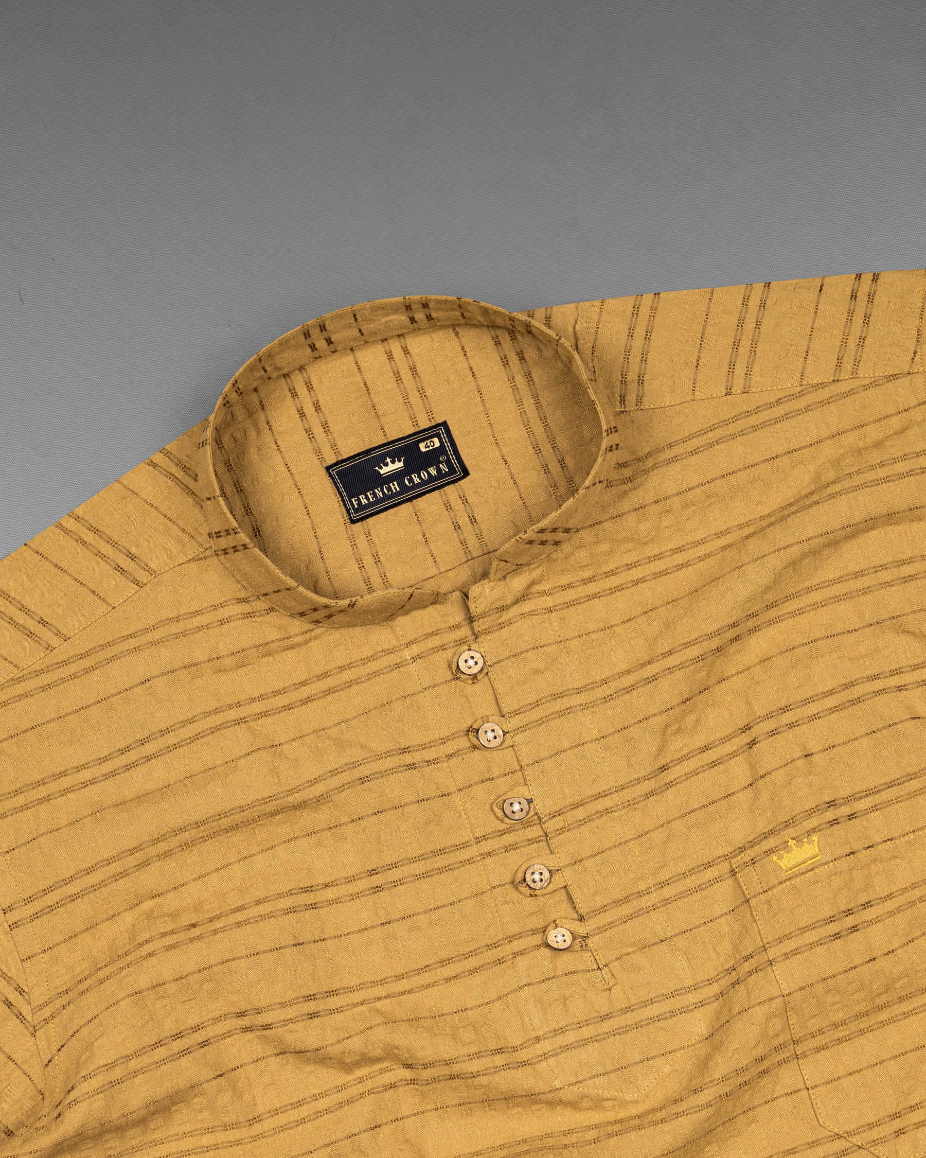 Saffron Brown Striped Dobby Textured Premium Giza Cotton Kurta Shirt  7024-KS-38, 7024-KS-H-38, 7024-KS-39, 7024-KS-H-39, 7024-KS-40, 7024-KS-H-40, 7024-KS-42, 7024-KS-H-42, 7024-KS-44, 7024-KS-H-44, 7024-KS-46, 7024-KS-H-46, 7024-KS-48, 7024-KS-H-48, 7024-KS-50, 7024-KS-H-50, 7024-KS-52, 7024-KS-H-52