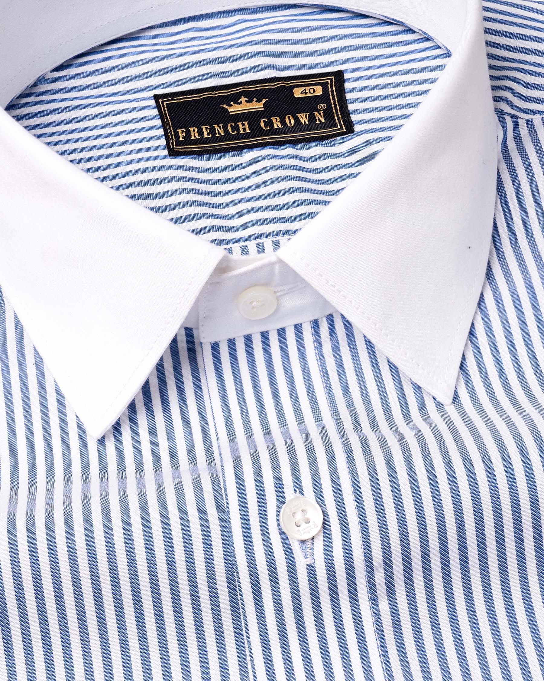 Bright White Formal Stripes Premium Cotton Shirt For Men