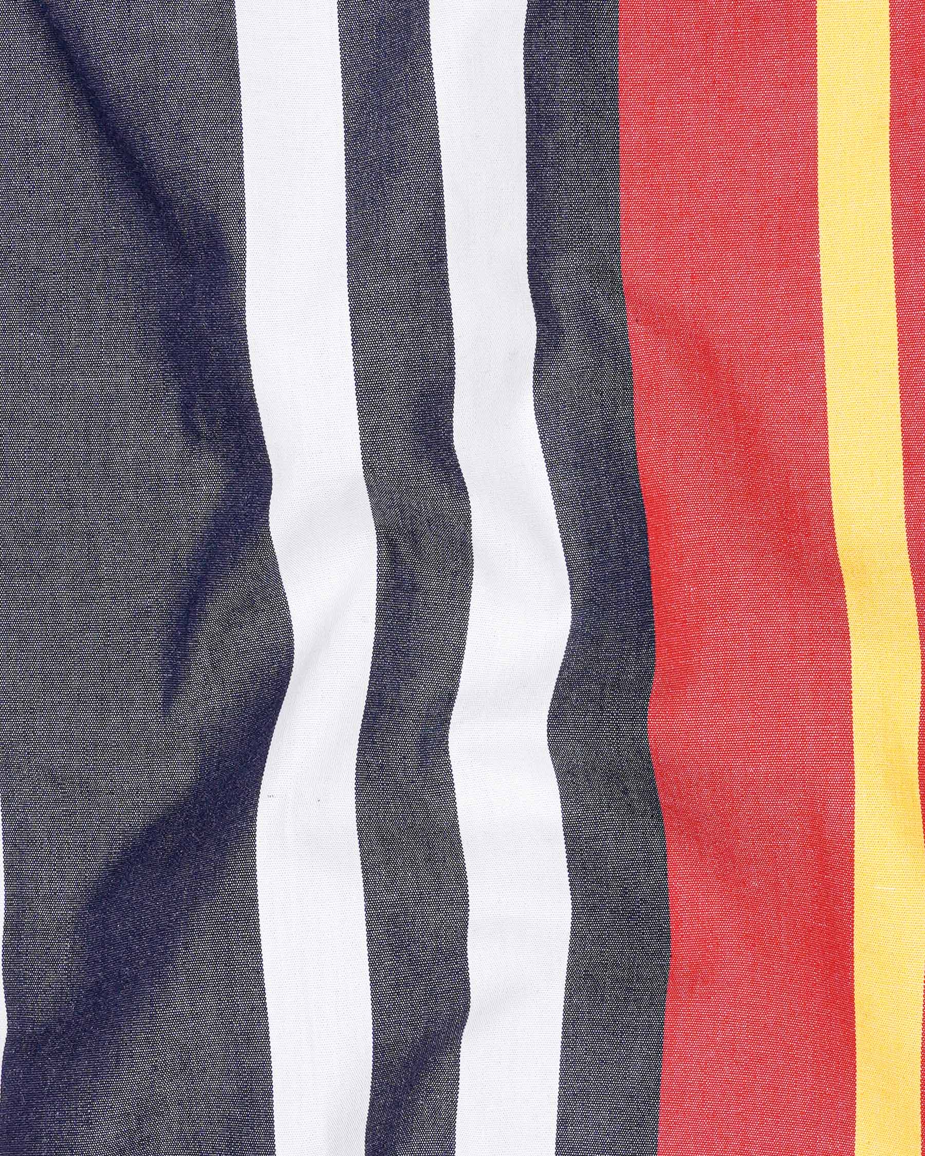 Bright White with Gun Powder Multicolour Striped Chambray Shirt