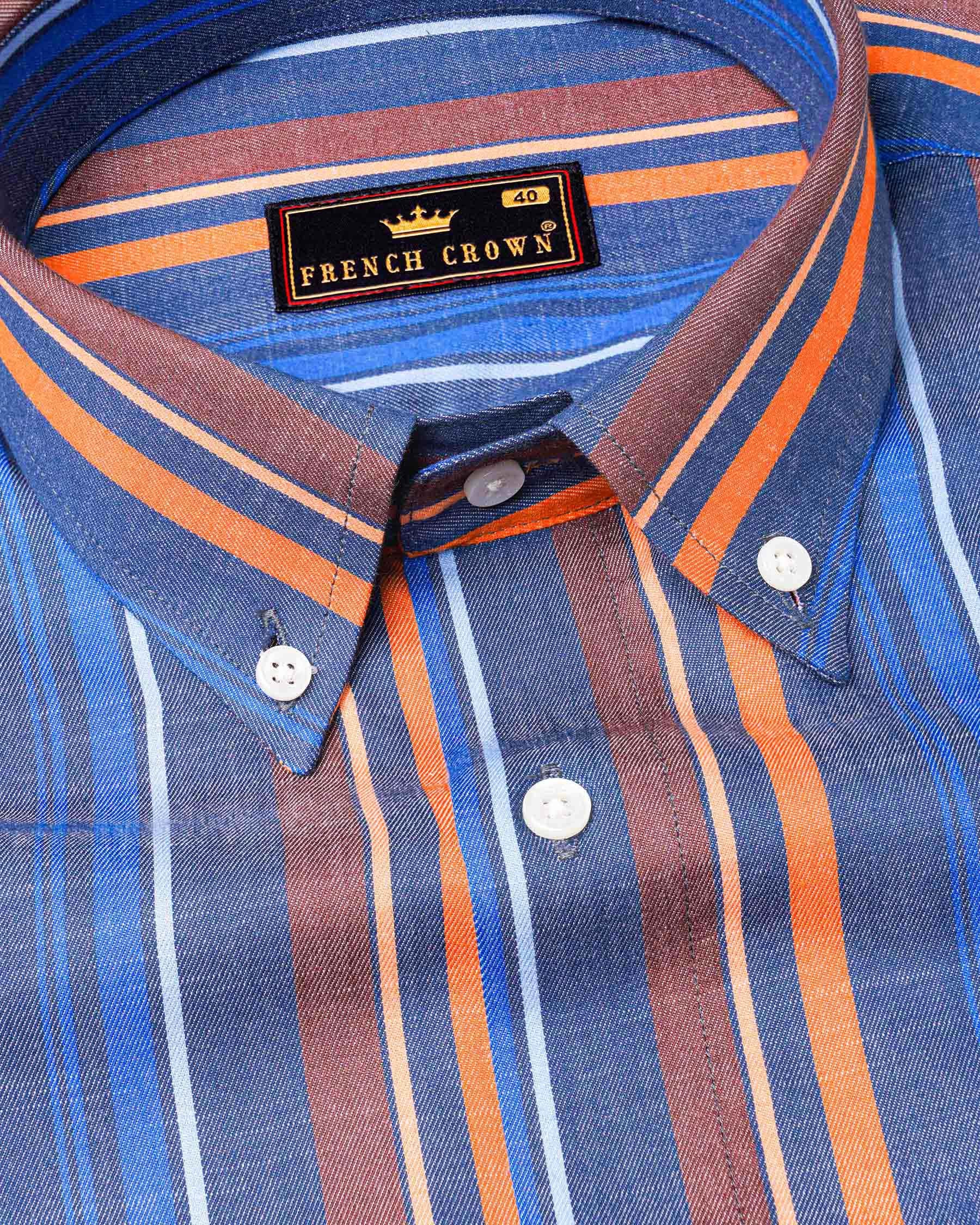 Dusk Blue with Cadmium Orange Multicolour Striped Premium Chambray Shirt 7168-BD-38,7168-BD-H-38,7168-BD-39,7168-BD-H-39,7168-BD-40,7168-BD-H-40,7168-BD-42,7168-BD-H-42,7168-BD-44,7168-BD-H-44,7168-BD-46,7168-BD-H-46,7168-BD-48,7168-BD-H-48,7168-BD-50,7168-BD-H-50,7168-BD-52,7168-BD-H-52