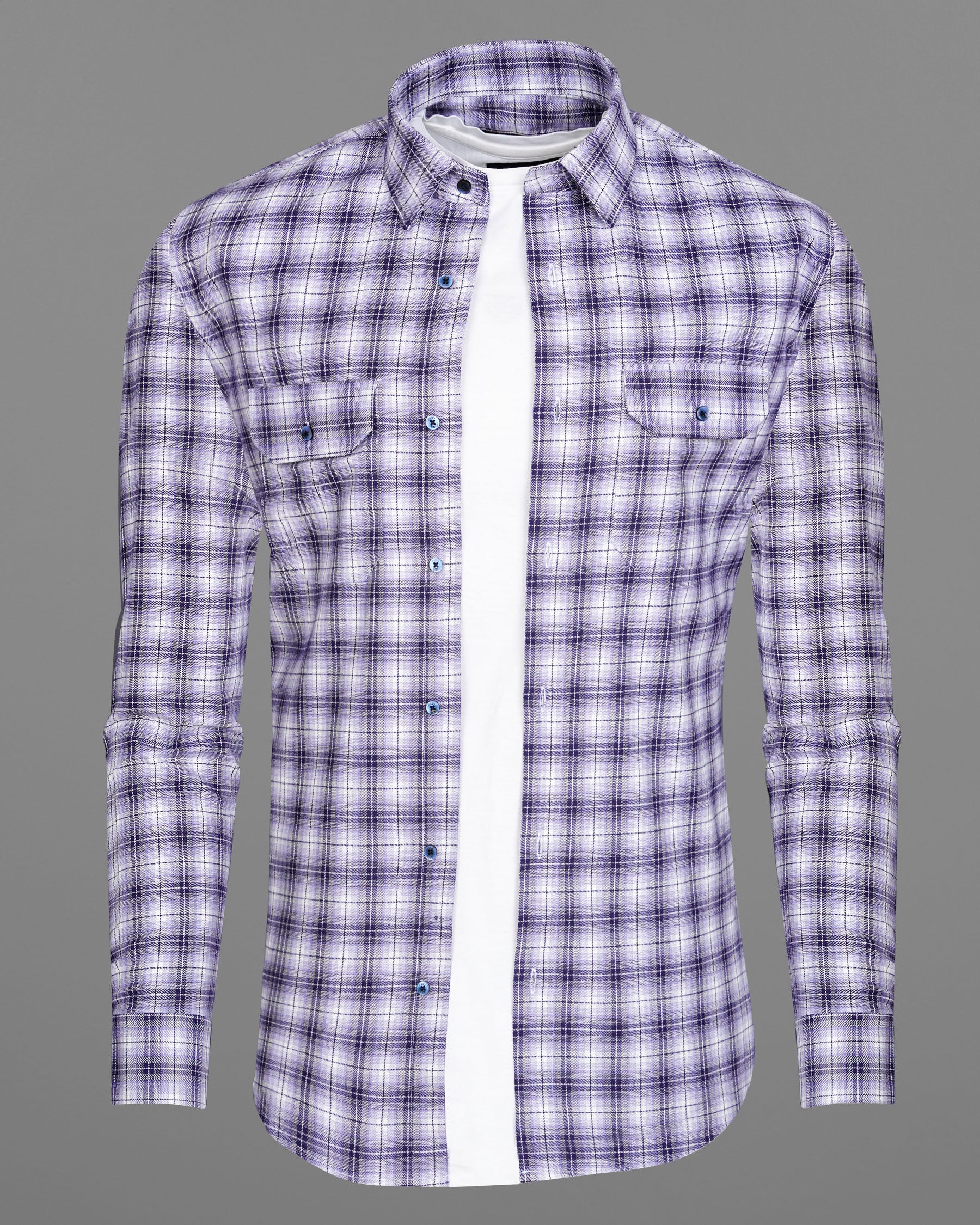 Manatee and white Plaid Oxford Royal Overshirt/Shacket