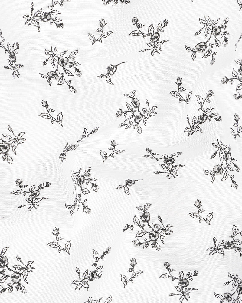 Bright White Floral Printed Luxurious Linen Shirt